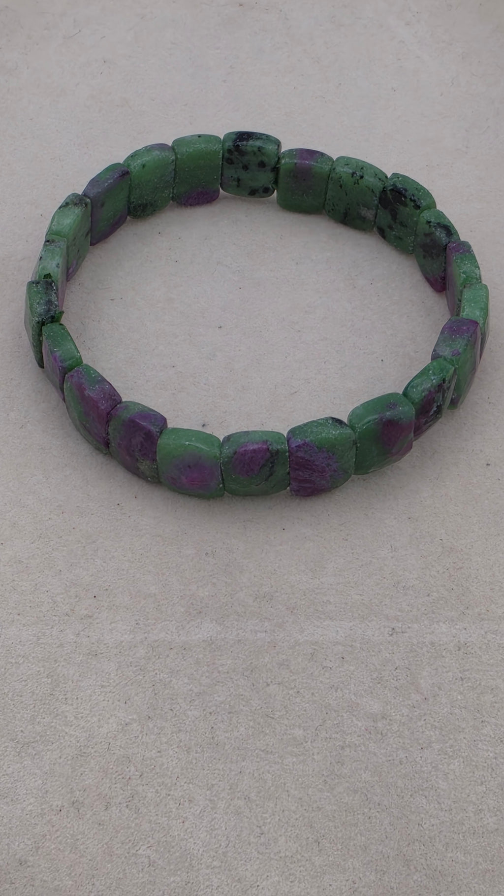Ruby Zoisite Tile Bead Bracelet – 10mm Statement Gemstone Bracelet