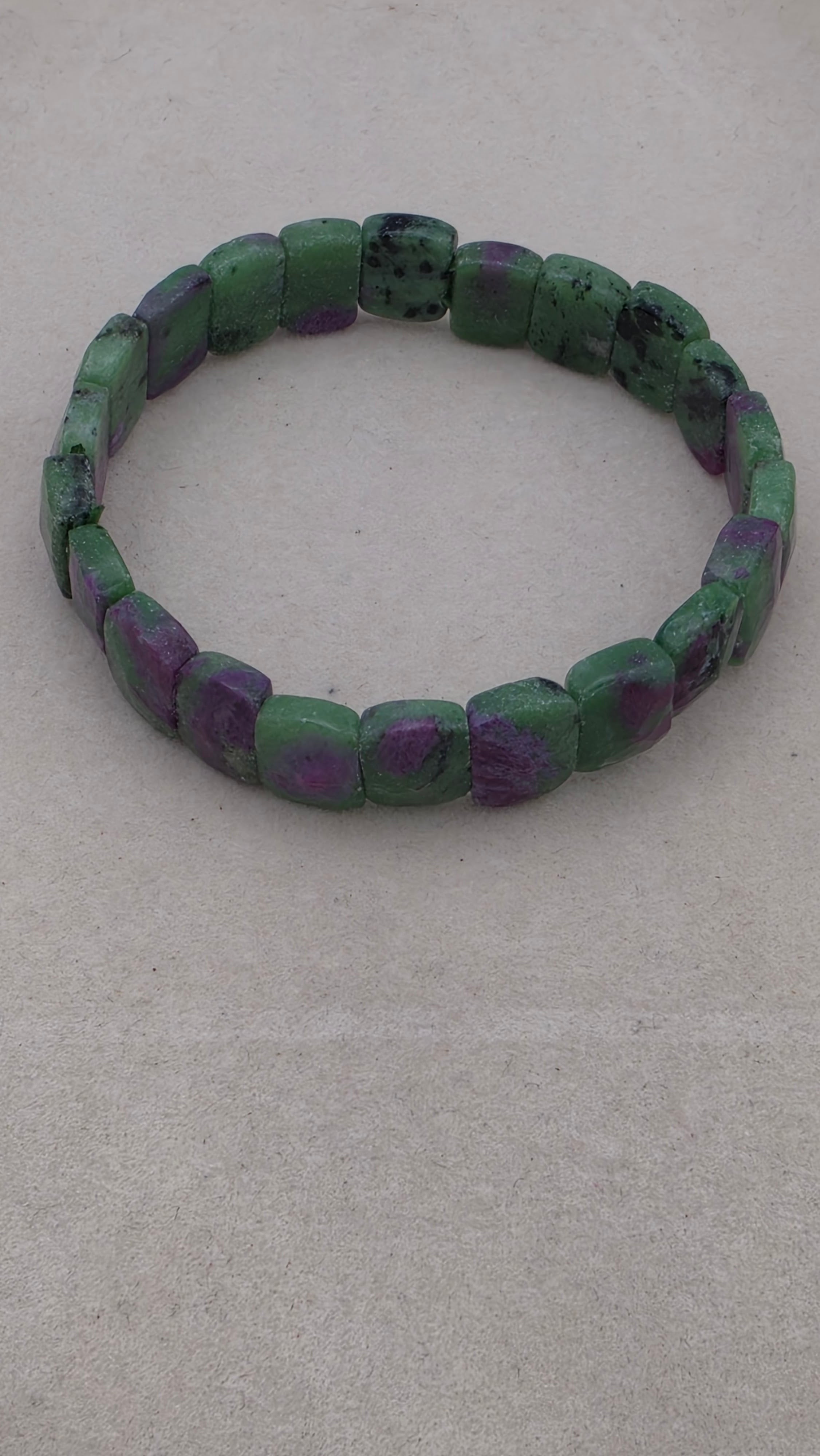 Ruby Zoisite Tile Bead Bracelet – 10mm Statement Gemstone Bracelet