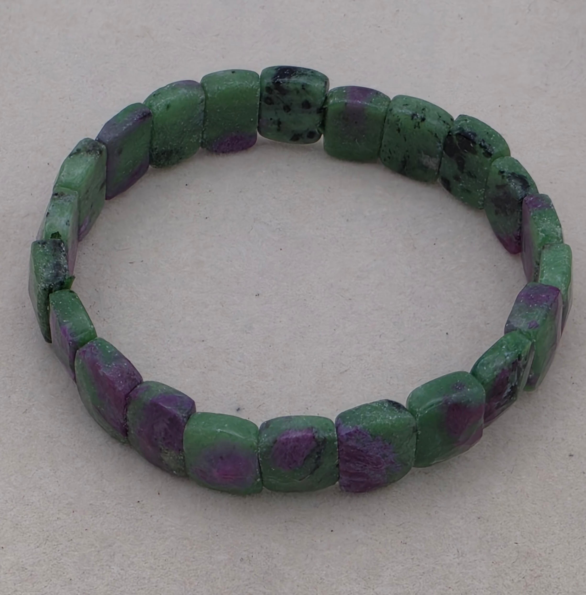 Ruby Zoisite Tile Bead Bracelet – 10mm Statement Gemstone Bracelet