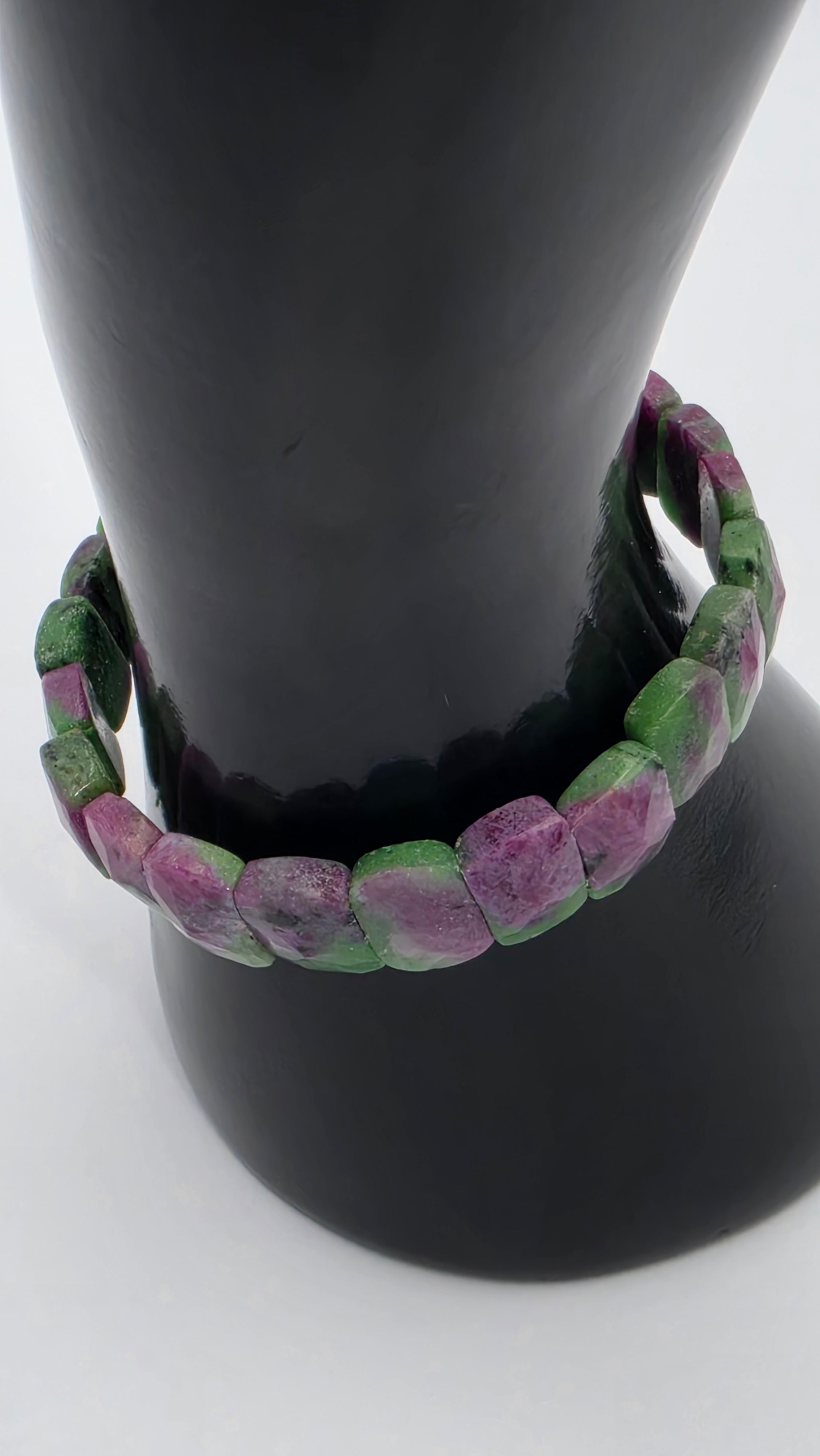 Ruby Zoisite Tile Bead Bracelet – 10mm Statement Gemstone Bracelet