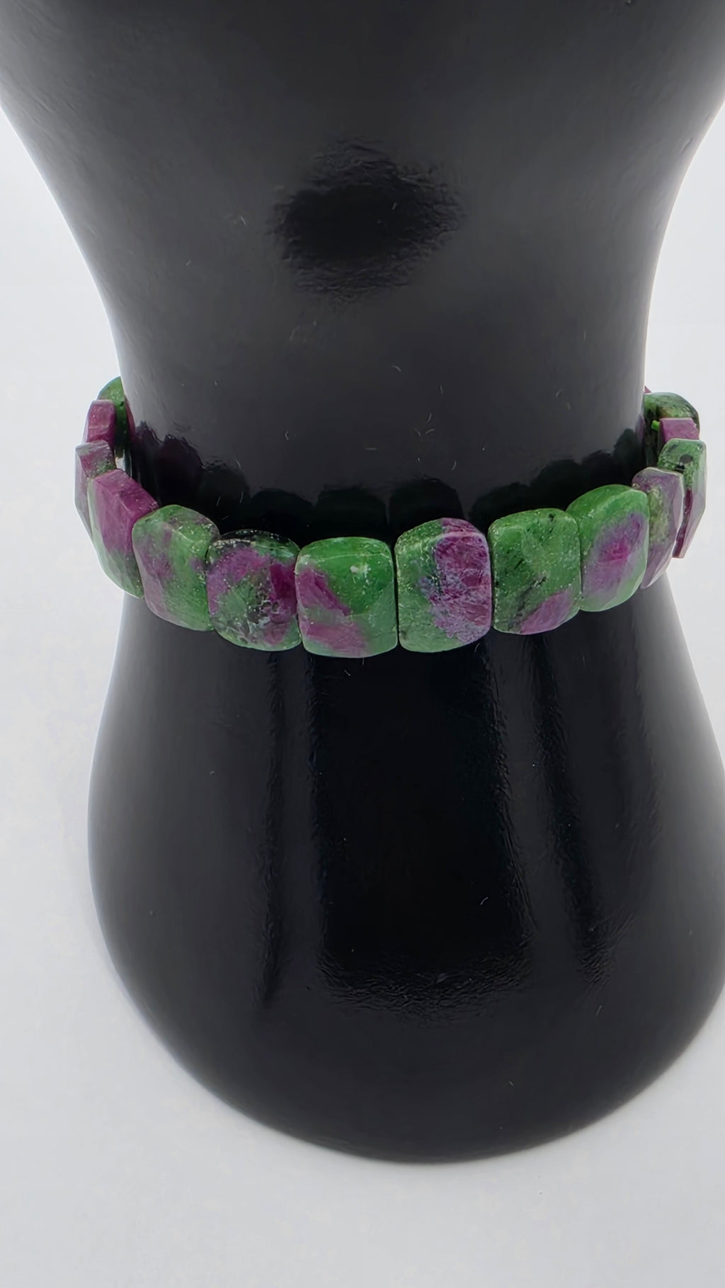 Ruby Zoisite Tile Bead Bracelet – 10mm Statement Gemstone Bracelet