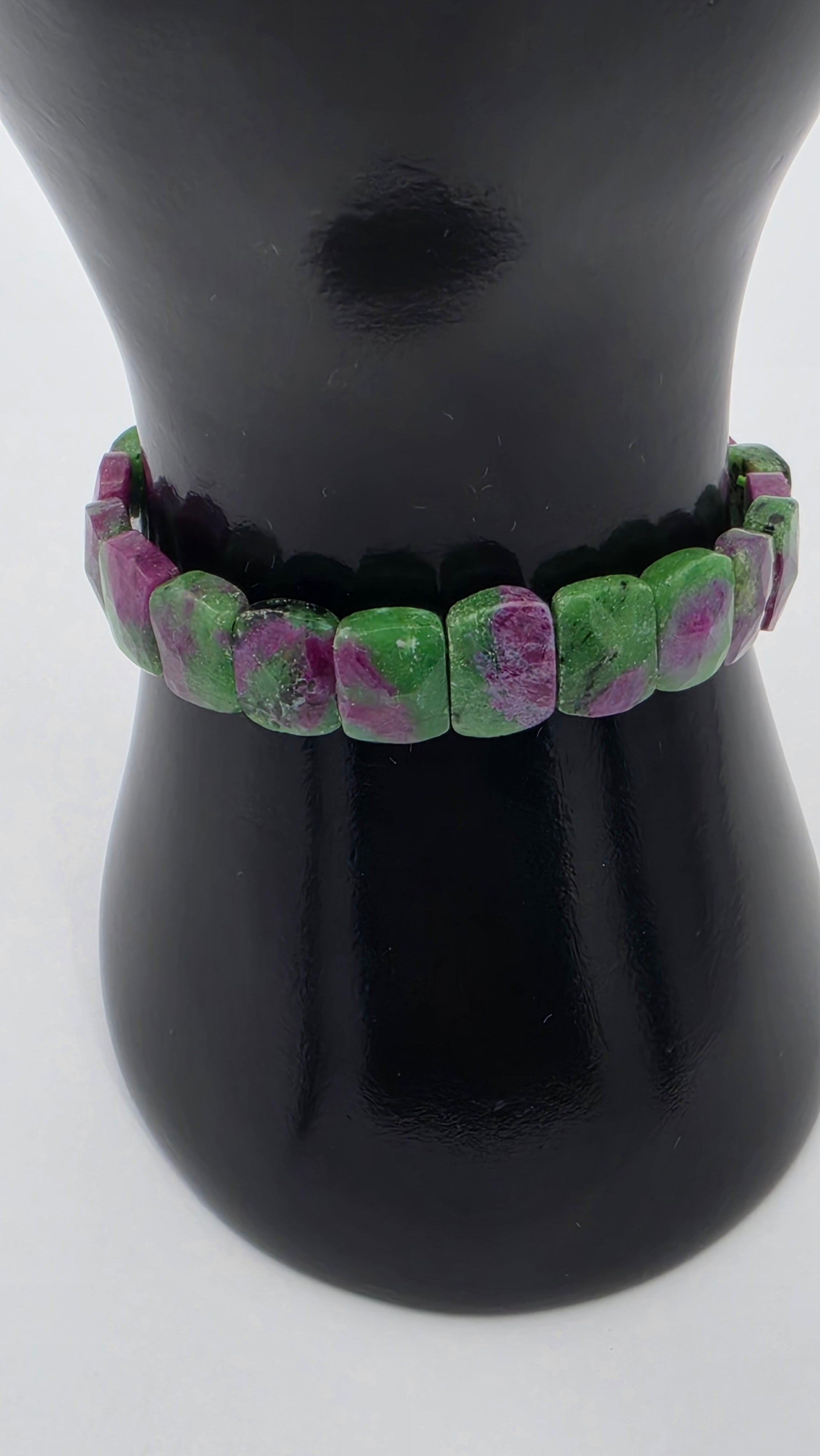 Ruby Zoisite Tile Bead Bracelet – 10mm Statement Gemstone Bracelet