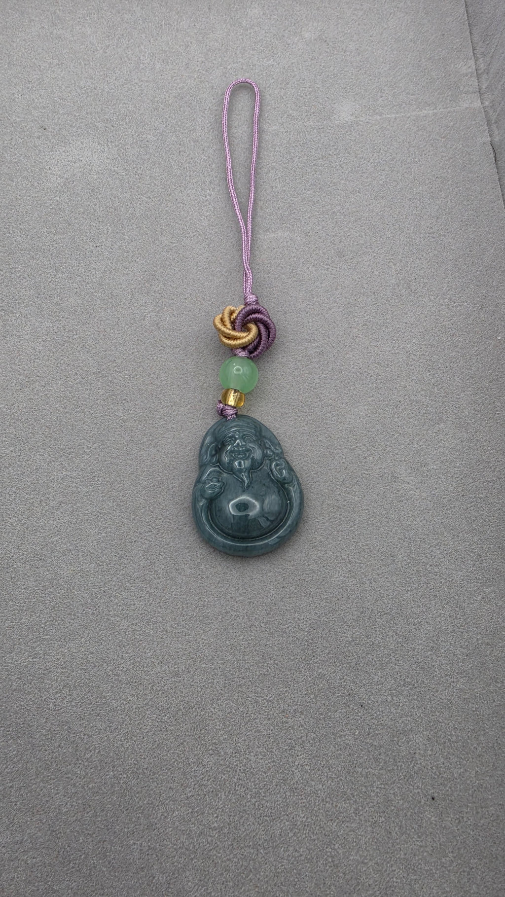 Traditional Blue Water Jade Laughing Buddha Pendant Charm