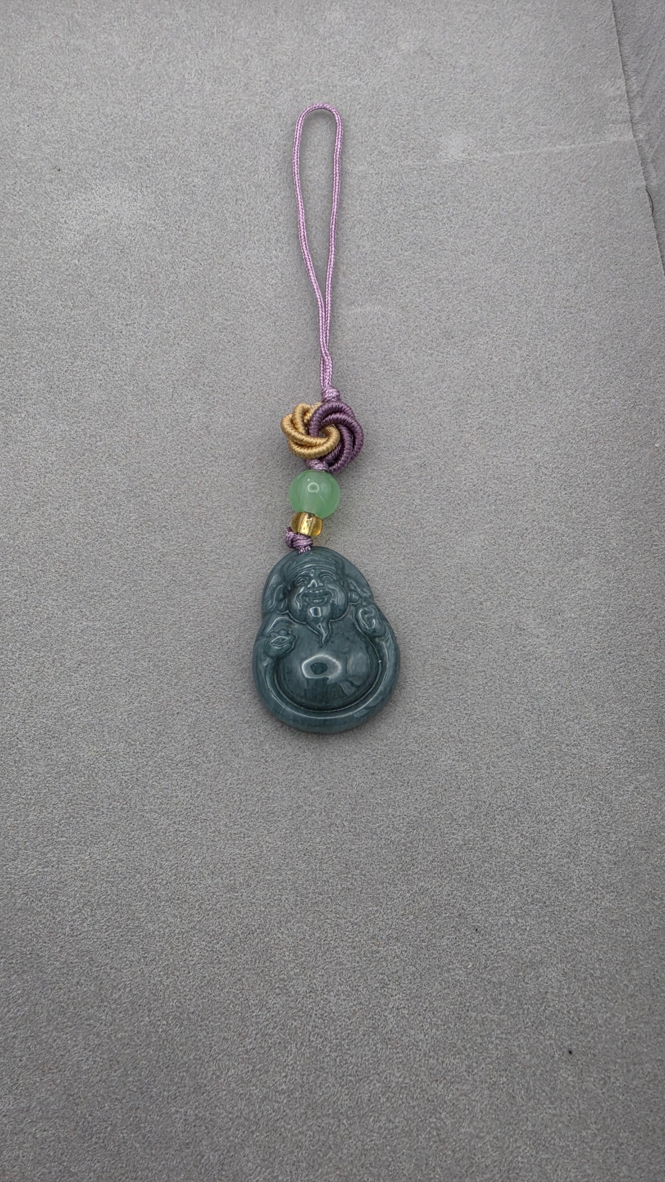 Traditional Blue Water Jade Laughing Buddha Pendant Charm