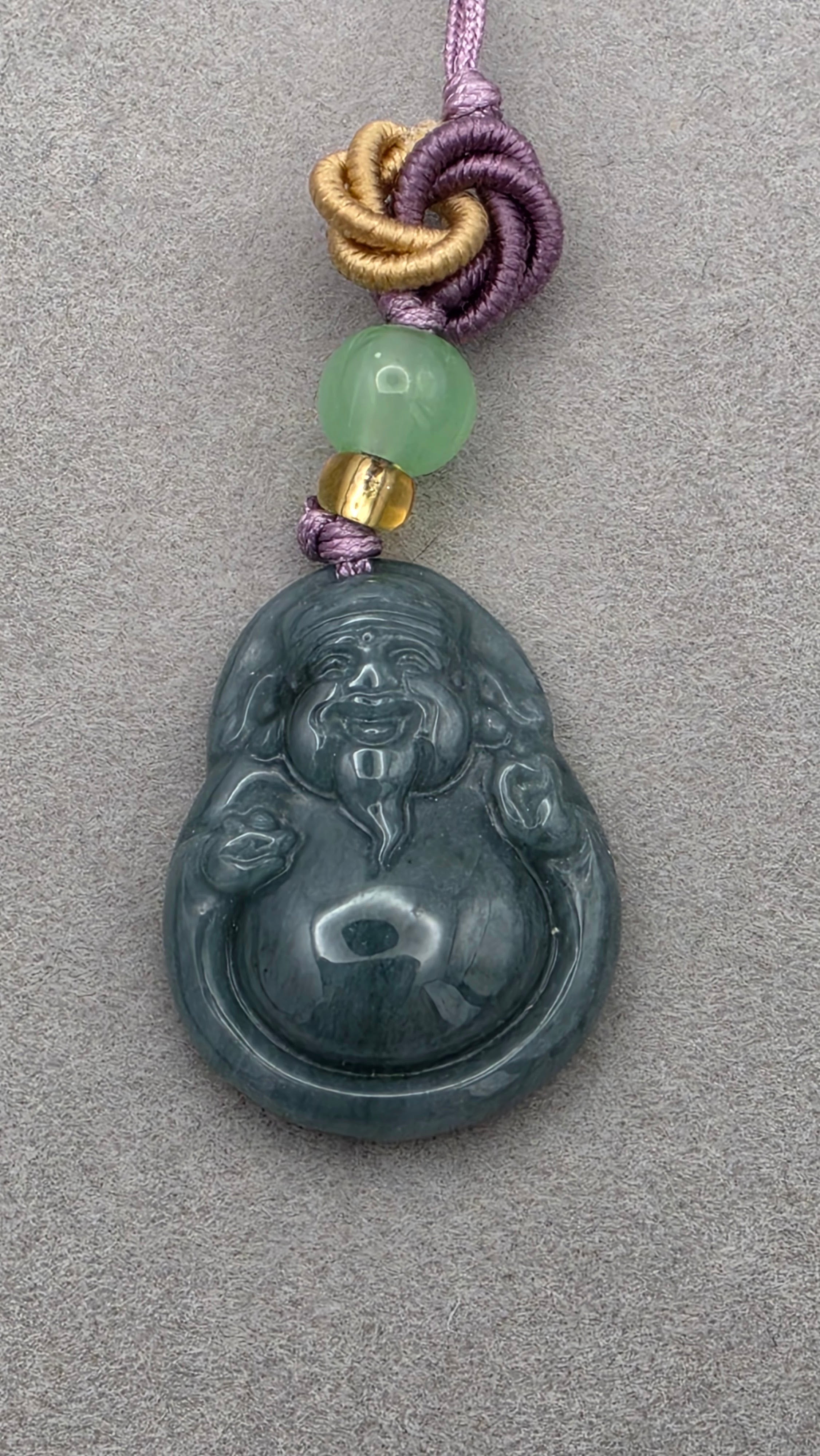 Traditional Blue Water Jade Laughing Buddha Pendant Charm