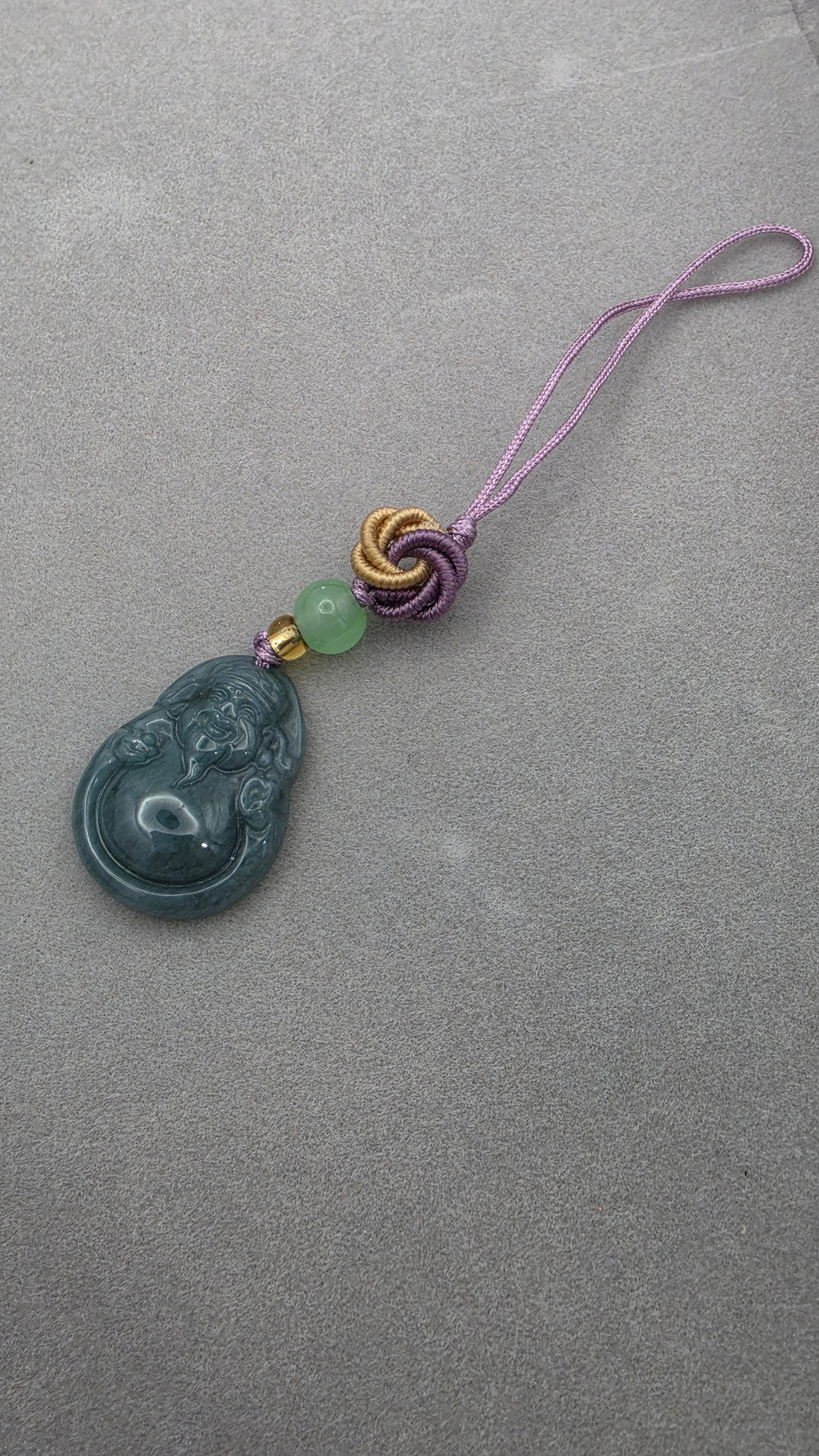 Traditional Blue Water Jade Laughing Buddha Pendant Charm