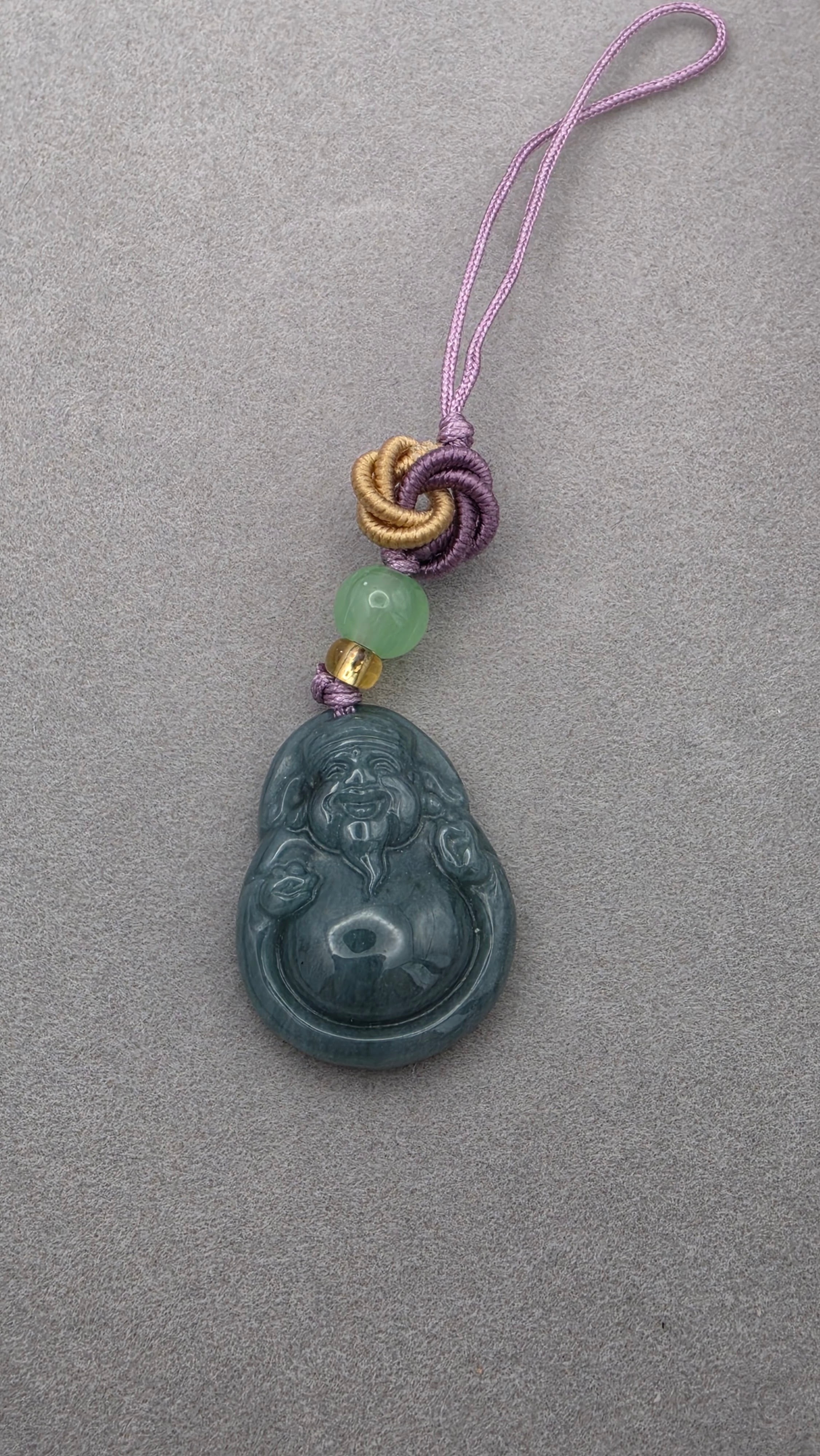 Traditional Blue Water Jade Laughing Buddha Pendant Charm
