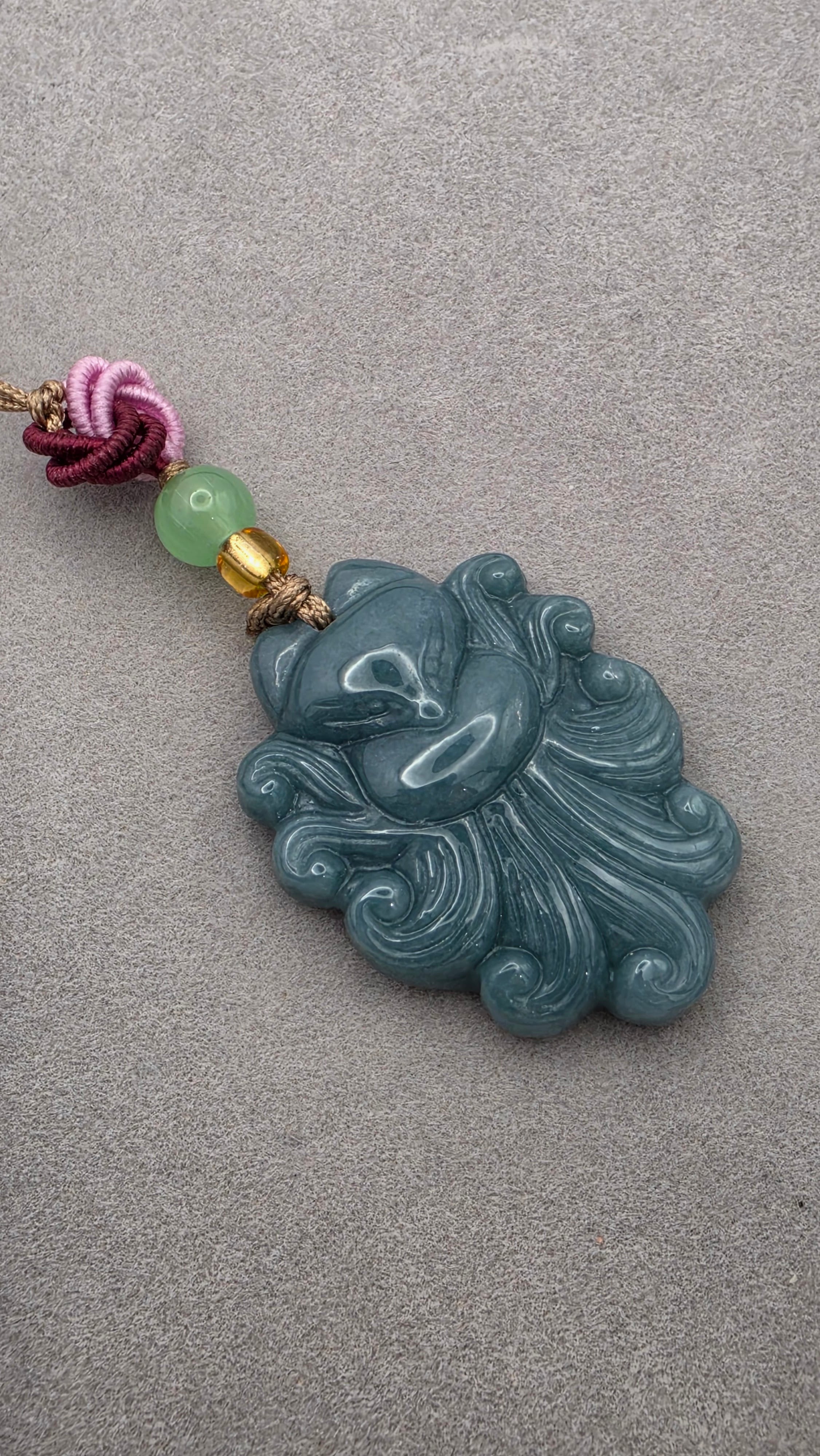 Blue Water Jade Nine-Tailed Fox Charm
