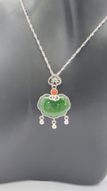 Sterling Silver He Tian Jade Ruyi Cloud Pendant Necklace