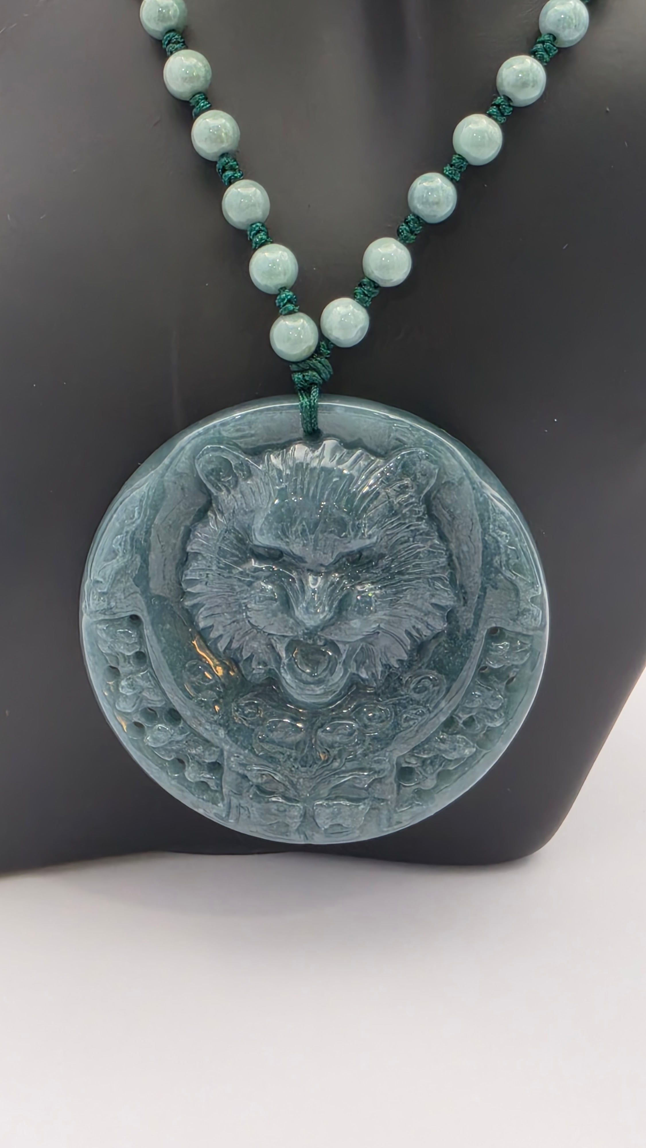 Blue Water Jade Guardian Tiger Necklace