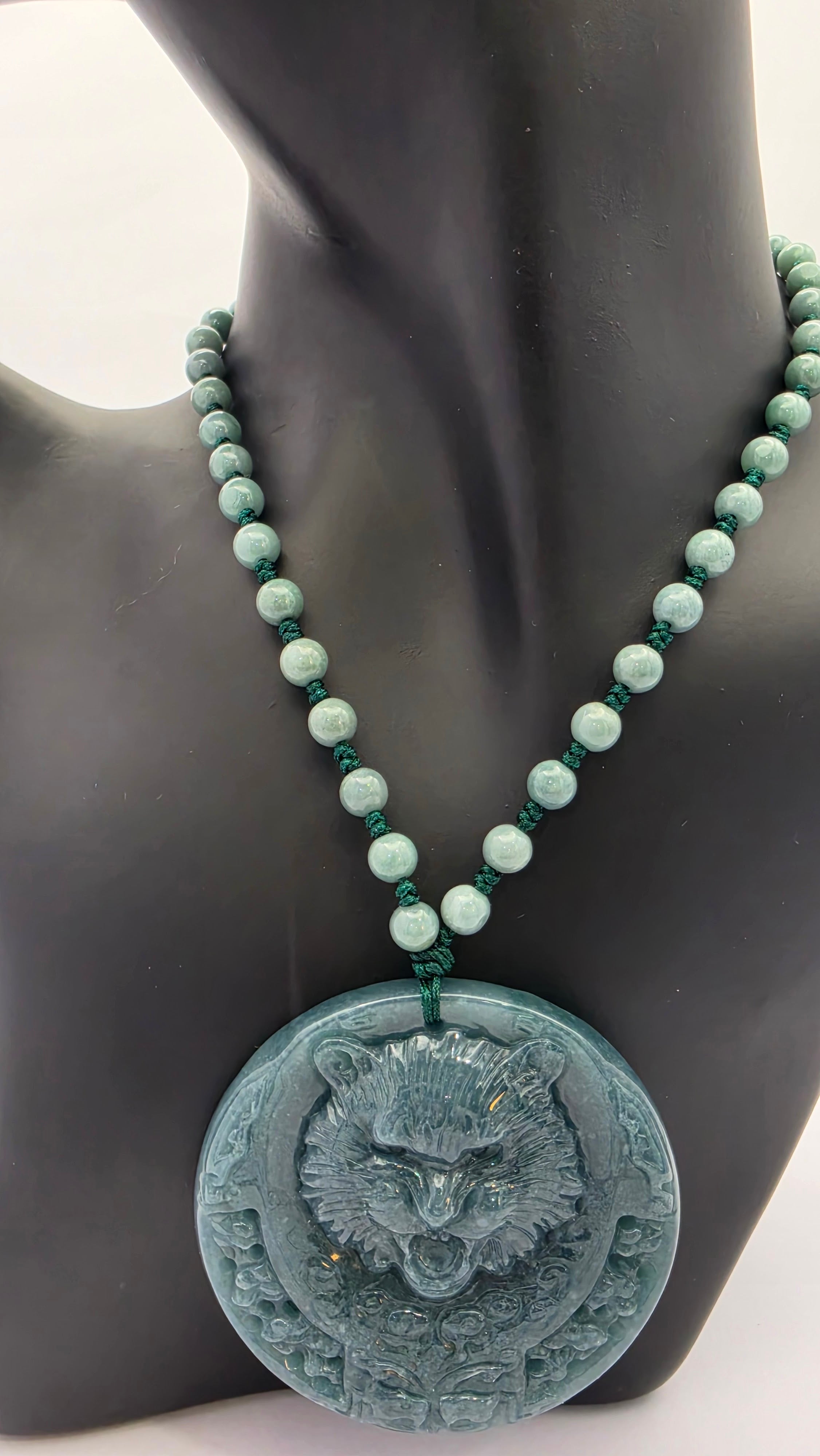 Blue Water Jade Guardian Tiger Necklace