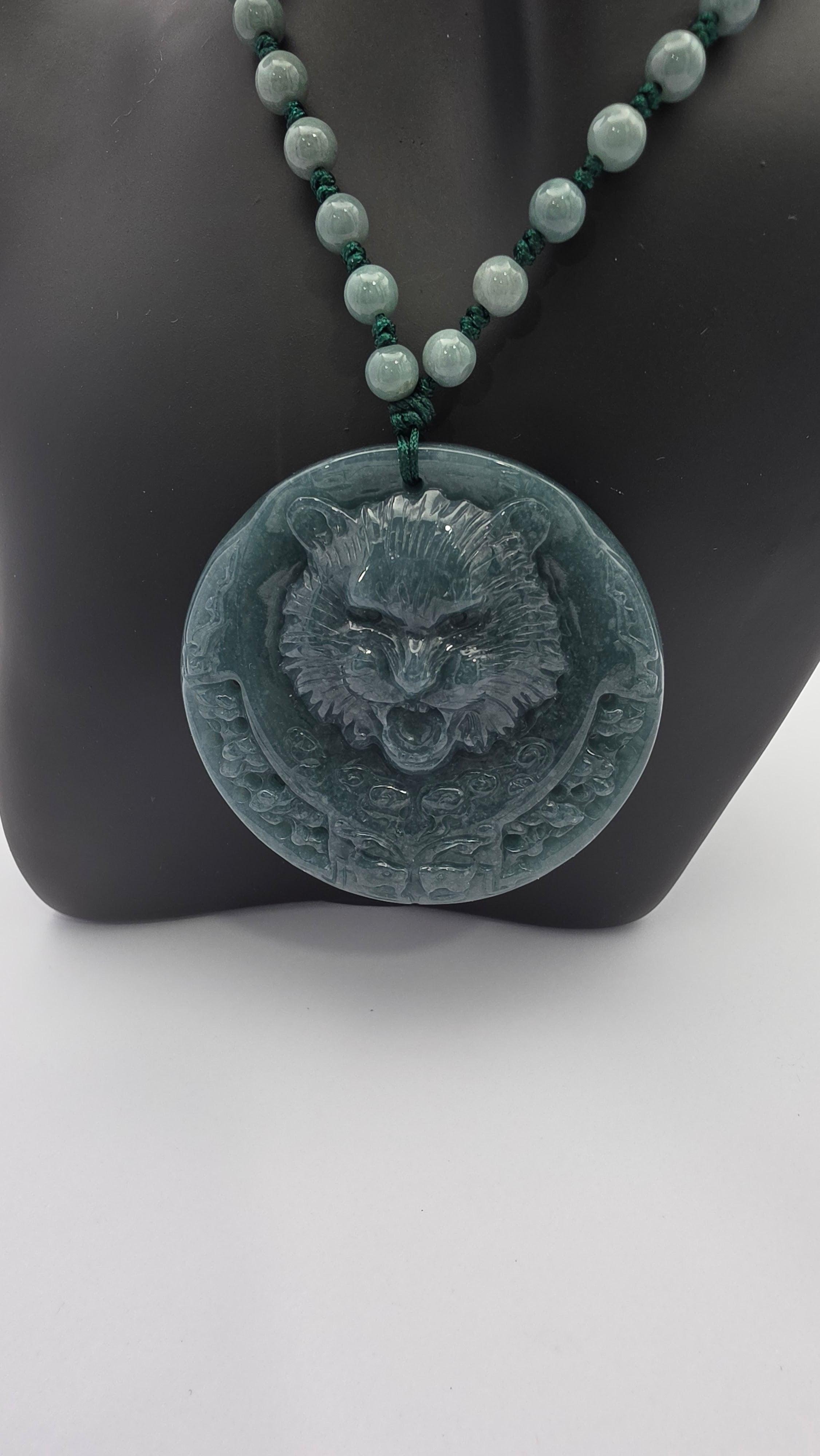 Blue Water Jade Guardian Tiger Necklace