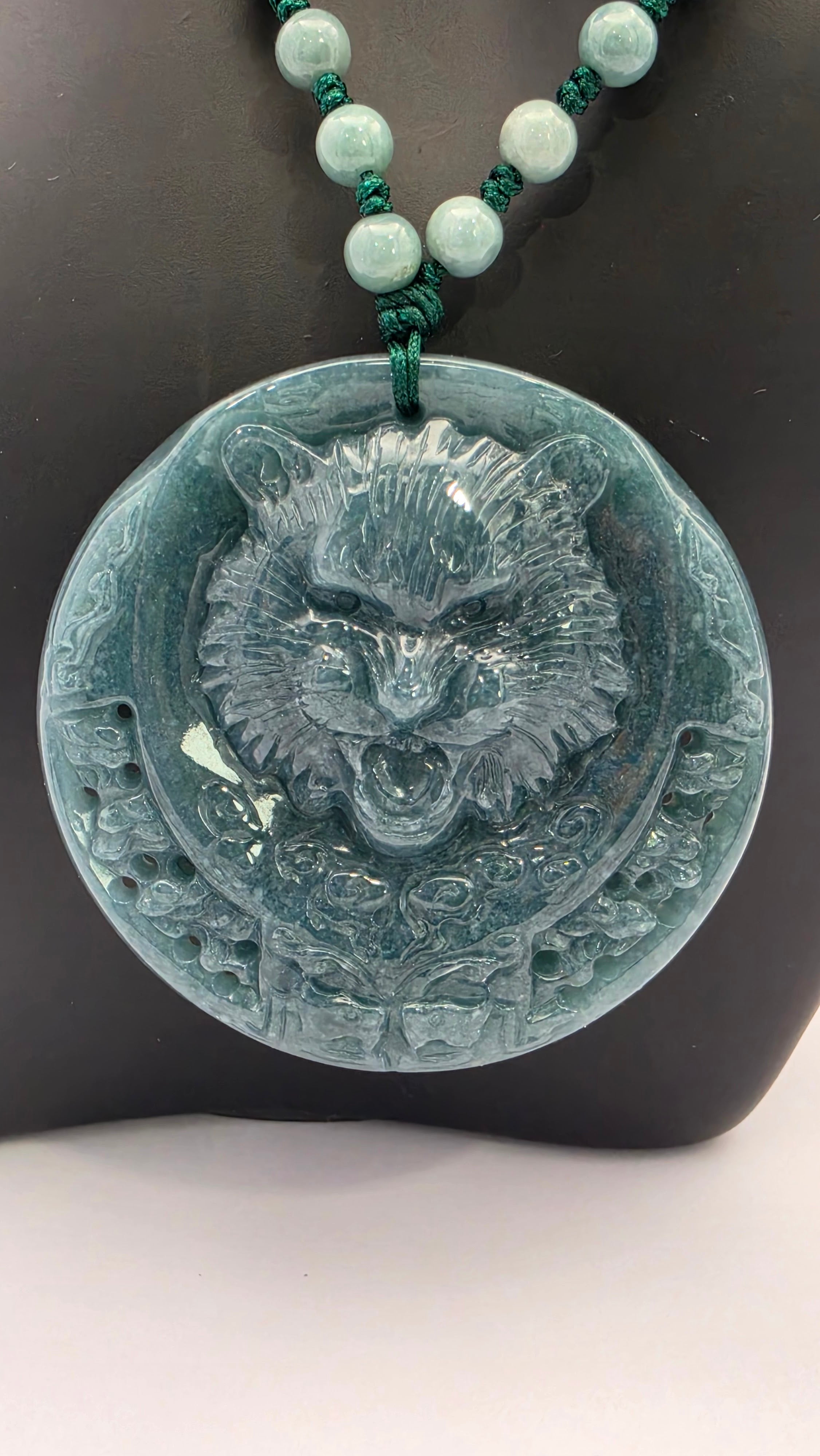 Blue Water Jade Guardian Tiger Necklace