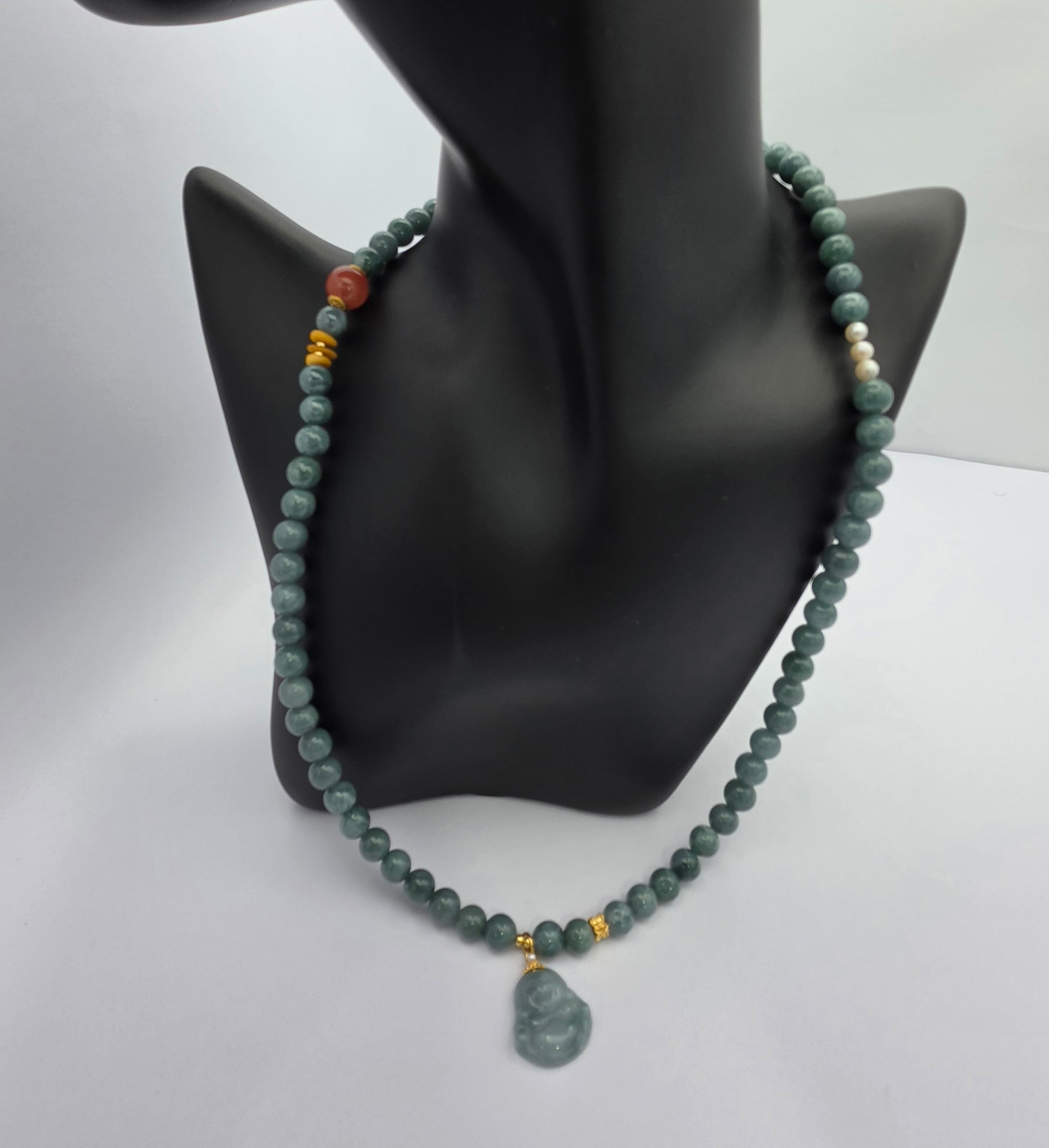 Blue Water Jade Buddha Pendant Necklace