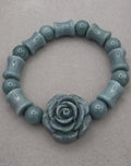 Blue Water Jade Carved Rose Jade Barrel Bead Bracelet