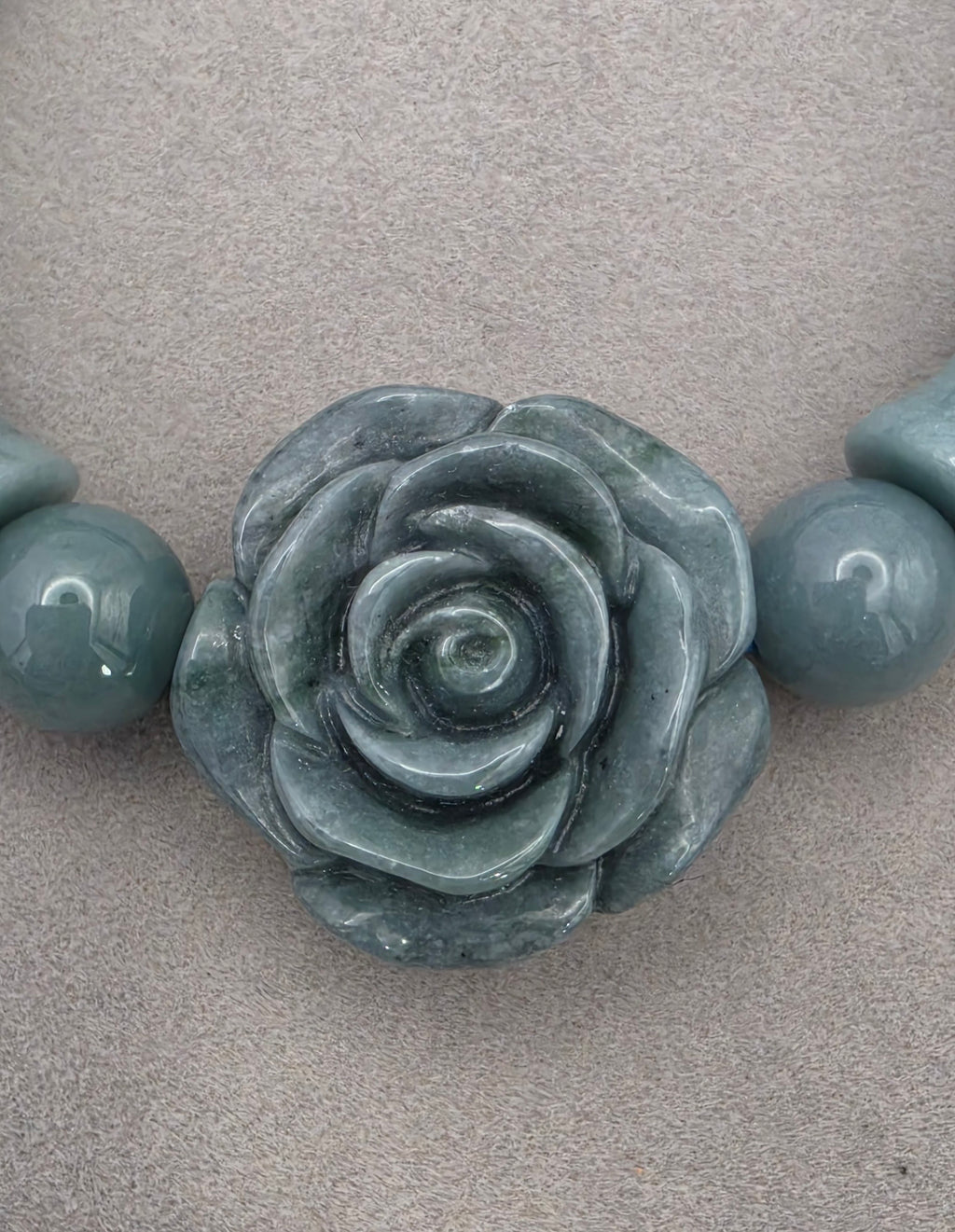Blue Water Jade Carved Rose Jade Barrel Bead Bracelet