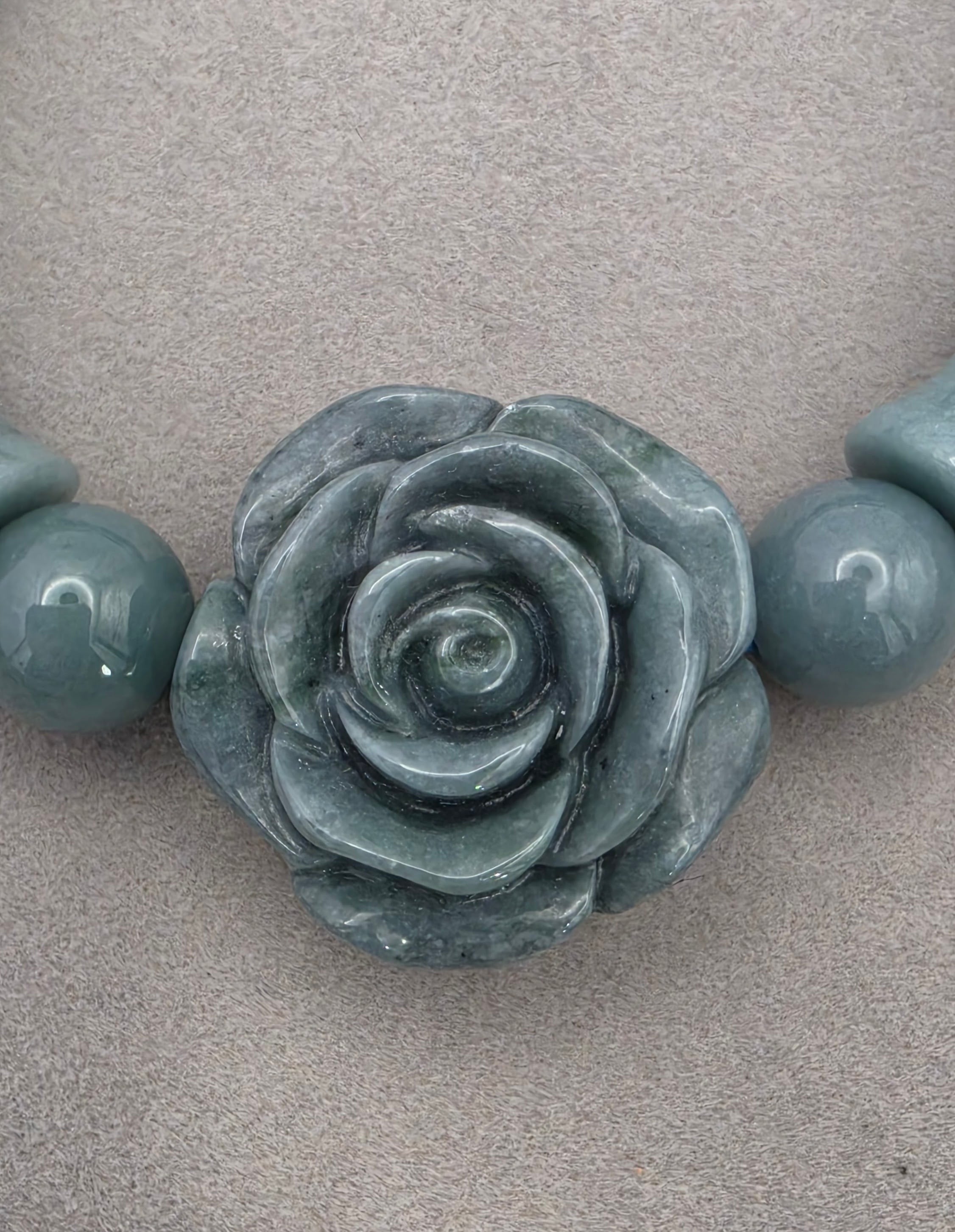 Blue Water Jade Carved Rose Jade Barrel Bead Bracelet