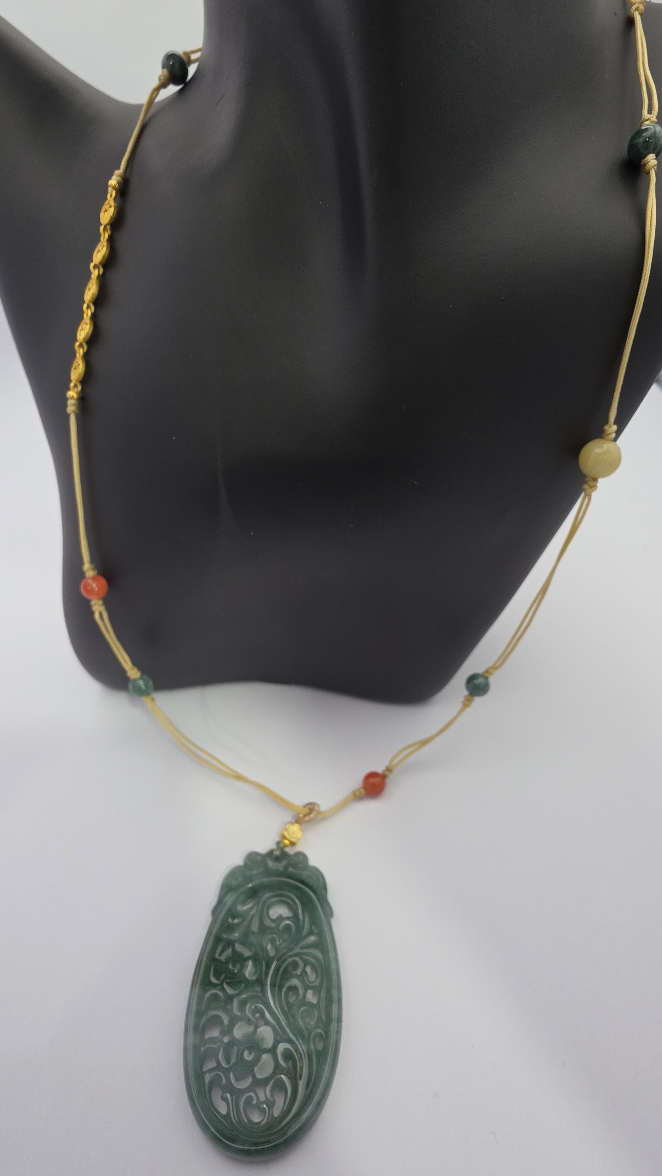 Carved Blue Water Jade Pendant Necklace