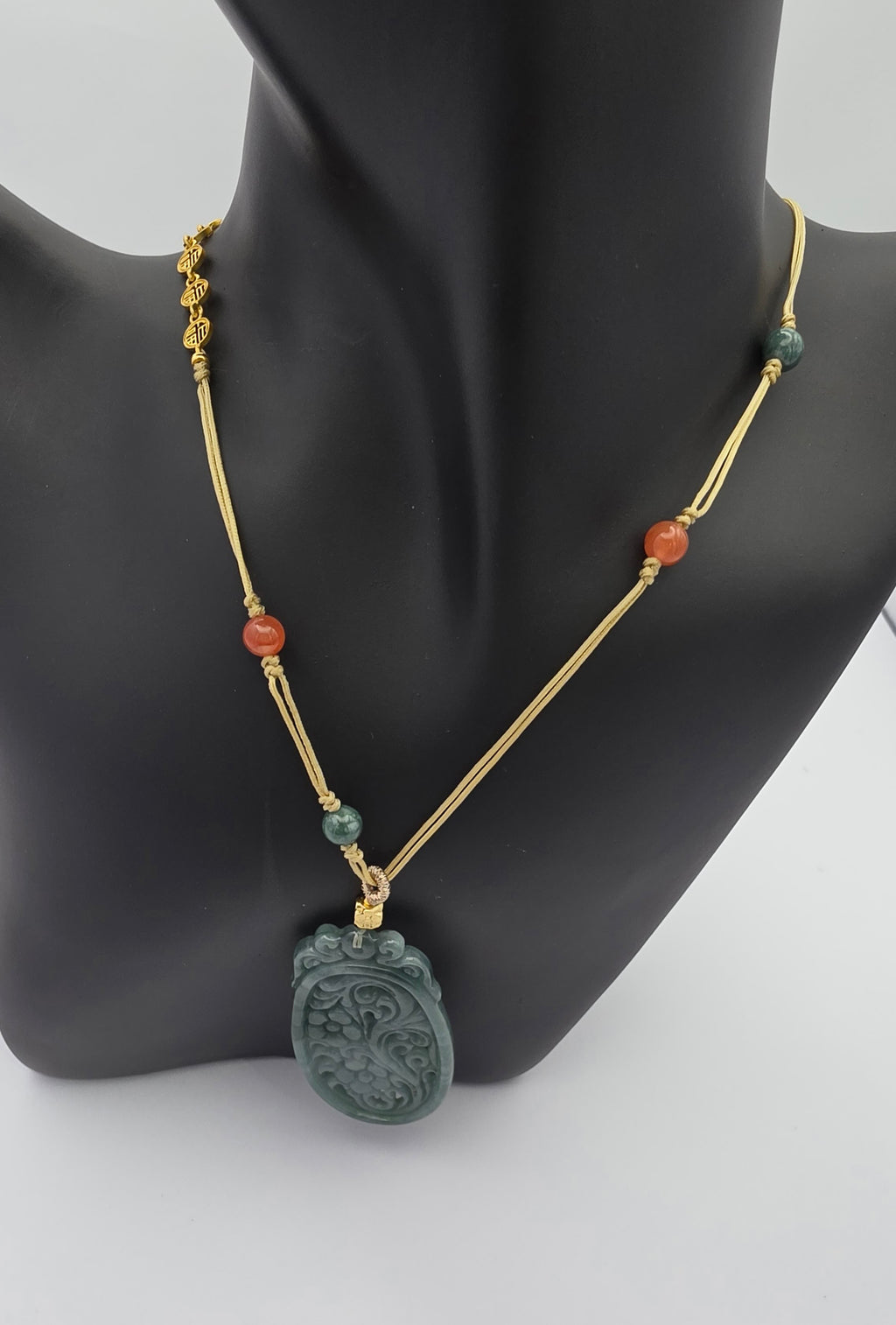 Carved Blue Water Jade Pendant Necklace