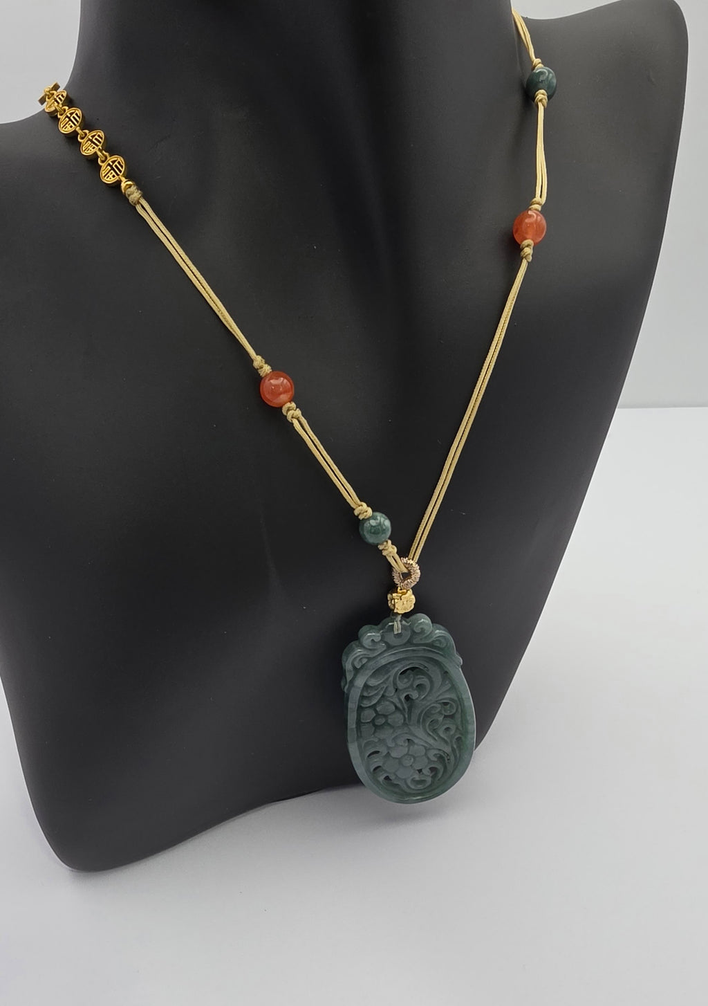 Carved Blue Water Jade Pendant Necklace