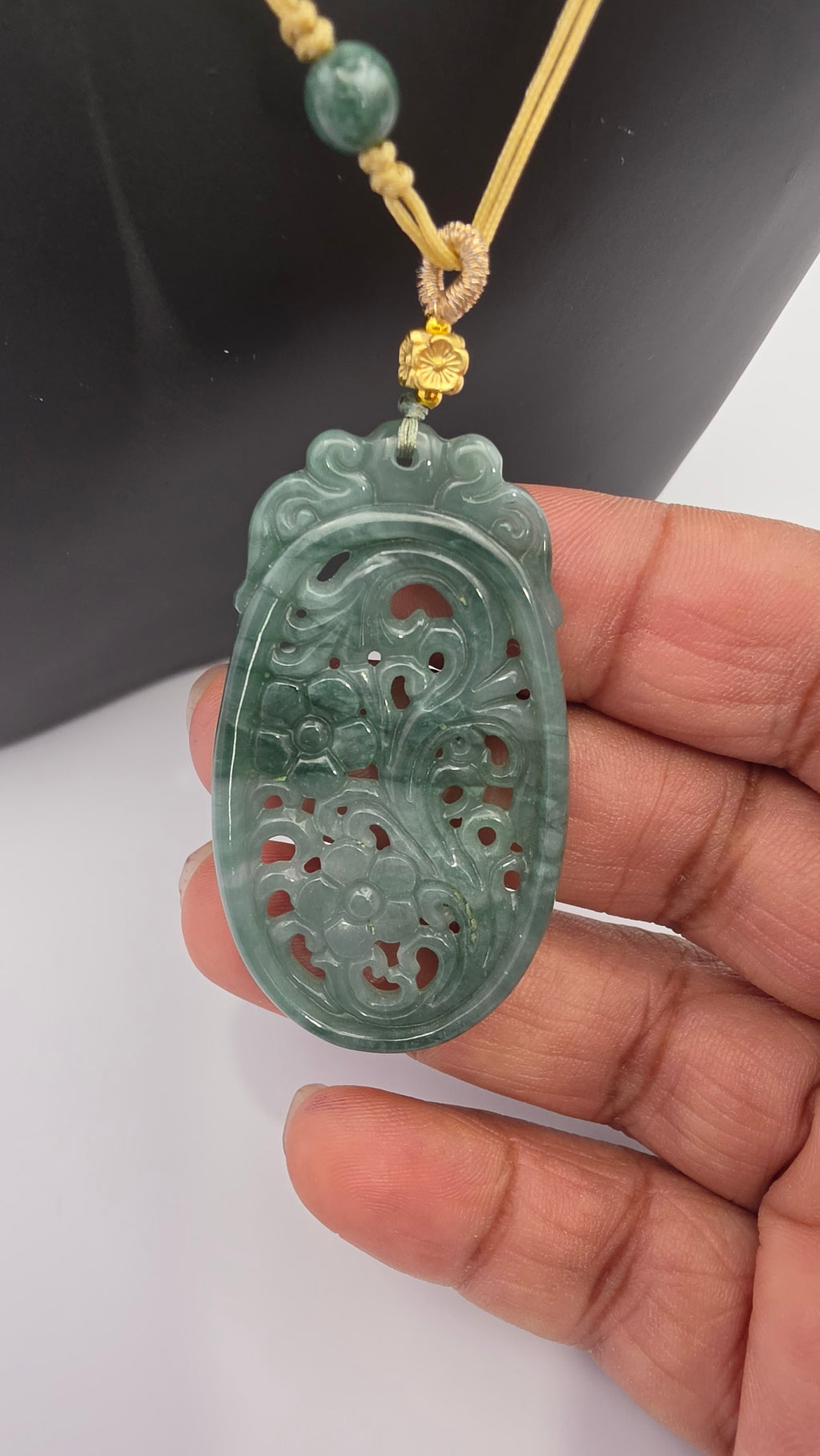 Carved Blue Water Jade Pendant Necklace