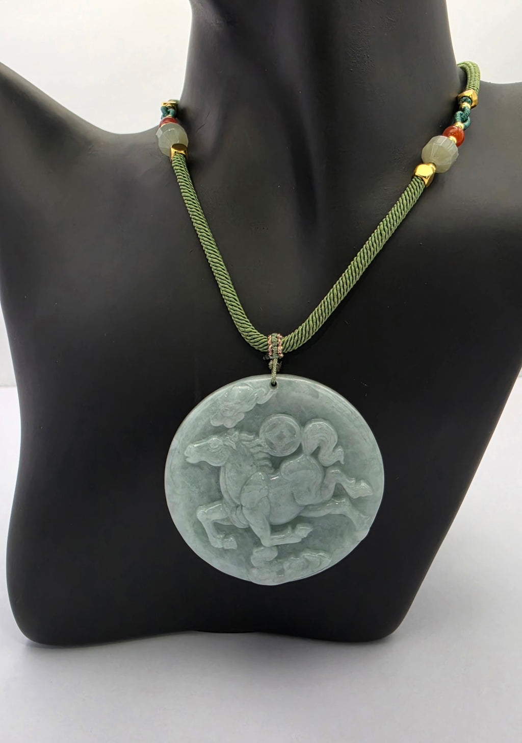 Blue Water Jade Fire Horse Pendant Necklace