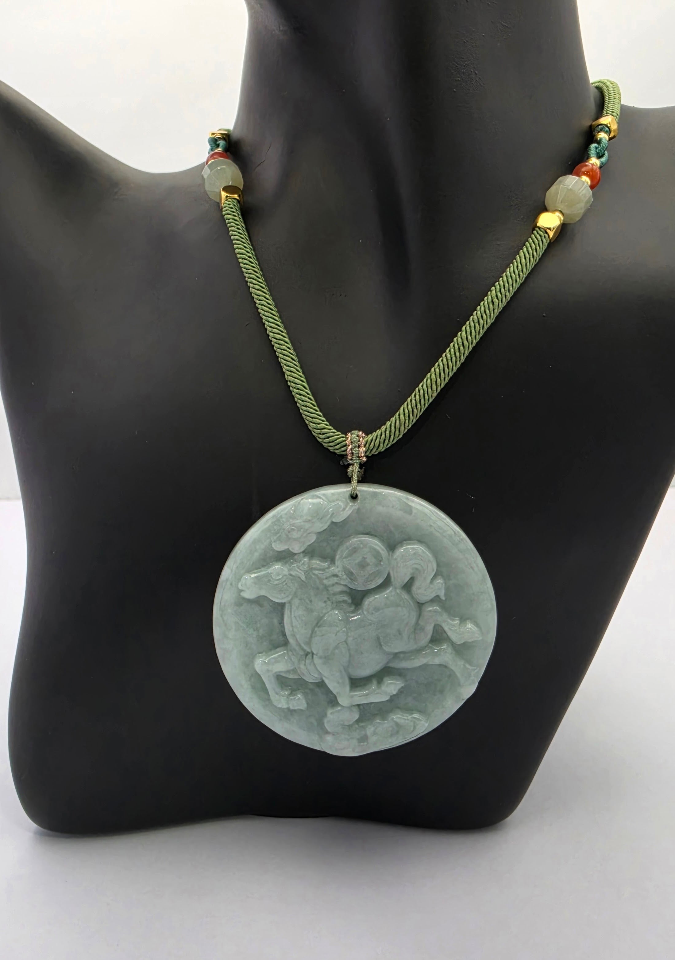 Blue Water Jade Fire Horse Pendant Necklace