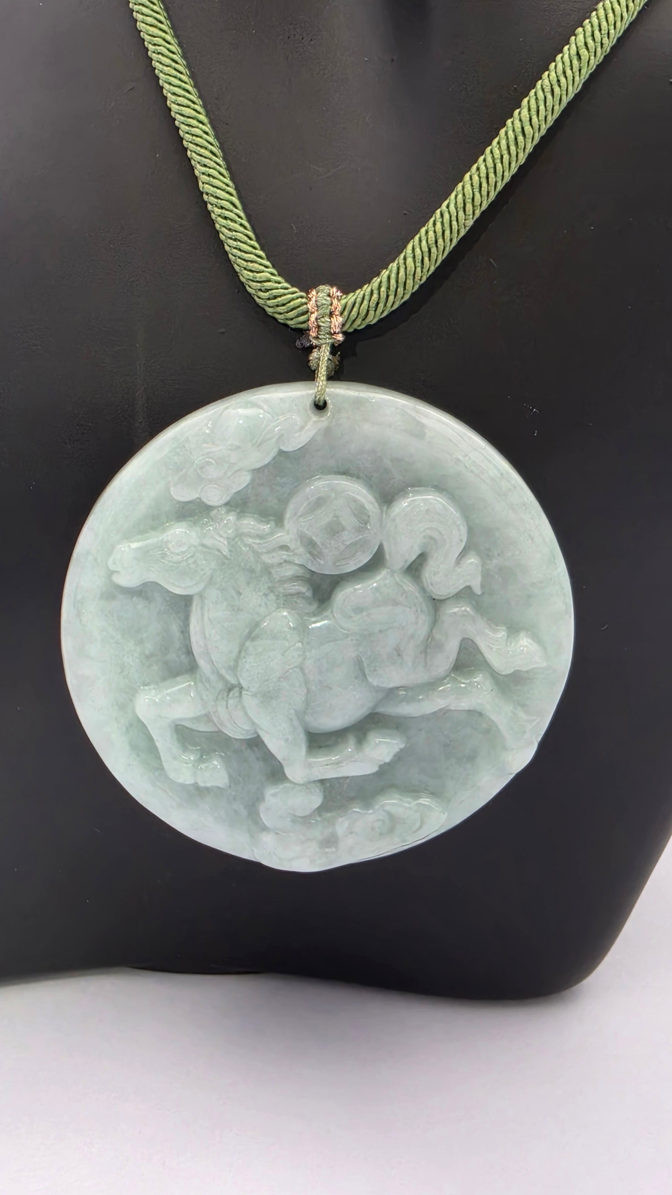 Blue Water Jade Fire Horse Pendant Necklace