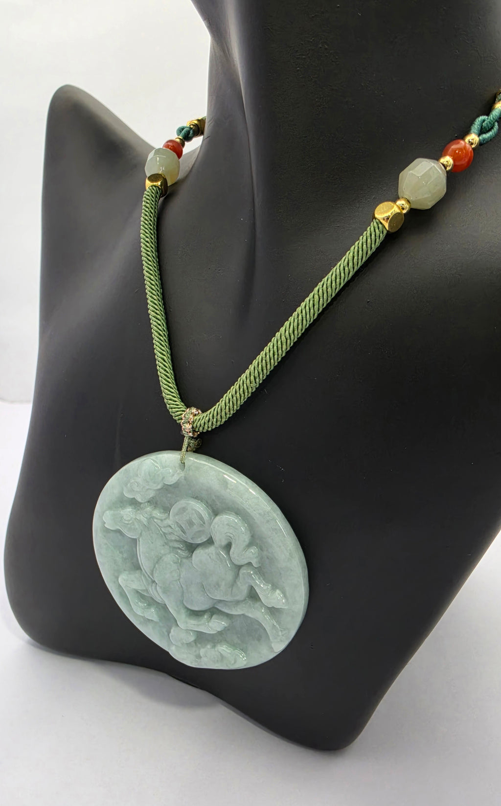 Blue Water Jade Fire Horse Pendant Necklace