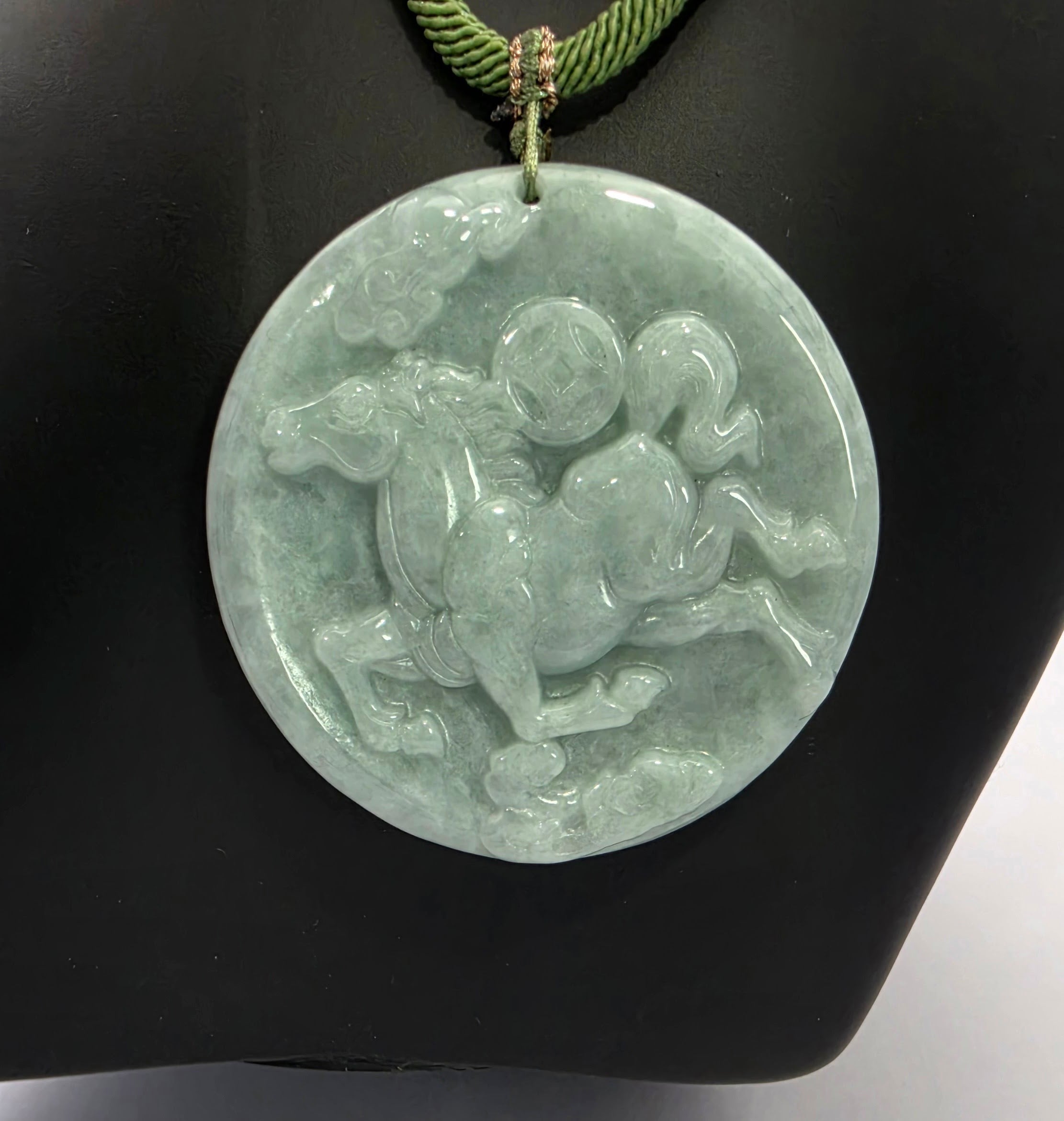 Blue Water Jade Fire Horse Pendant Necklace