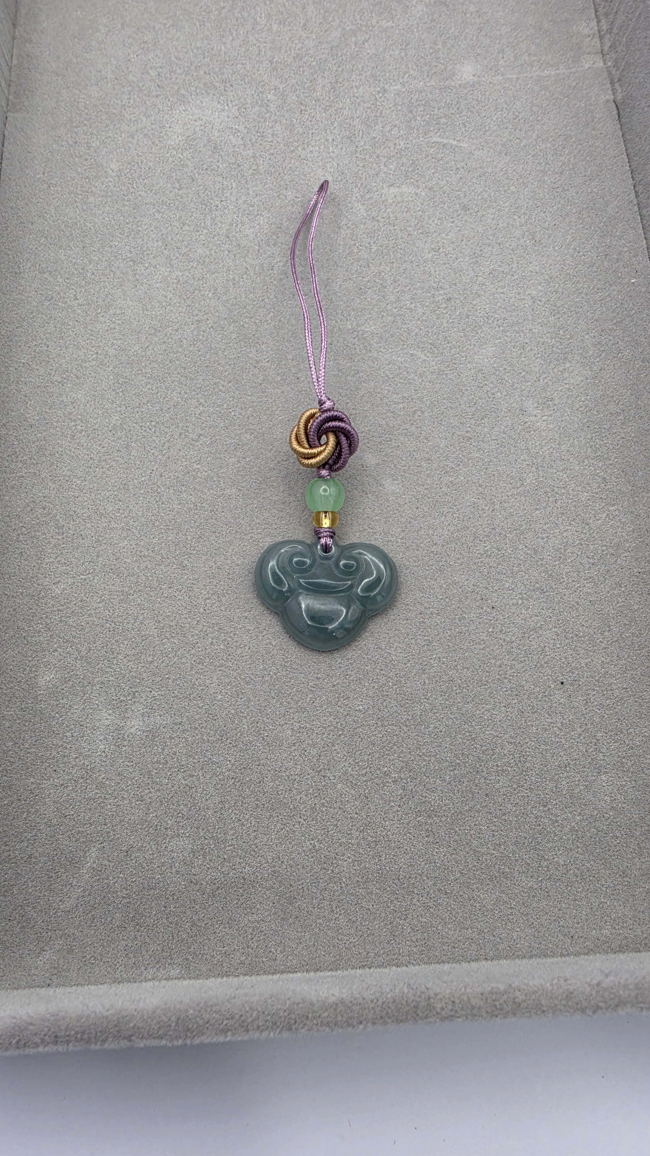 Blue Water Jade Prosperity Cloud Charm with Decorative Knot