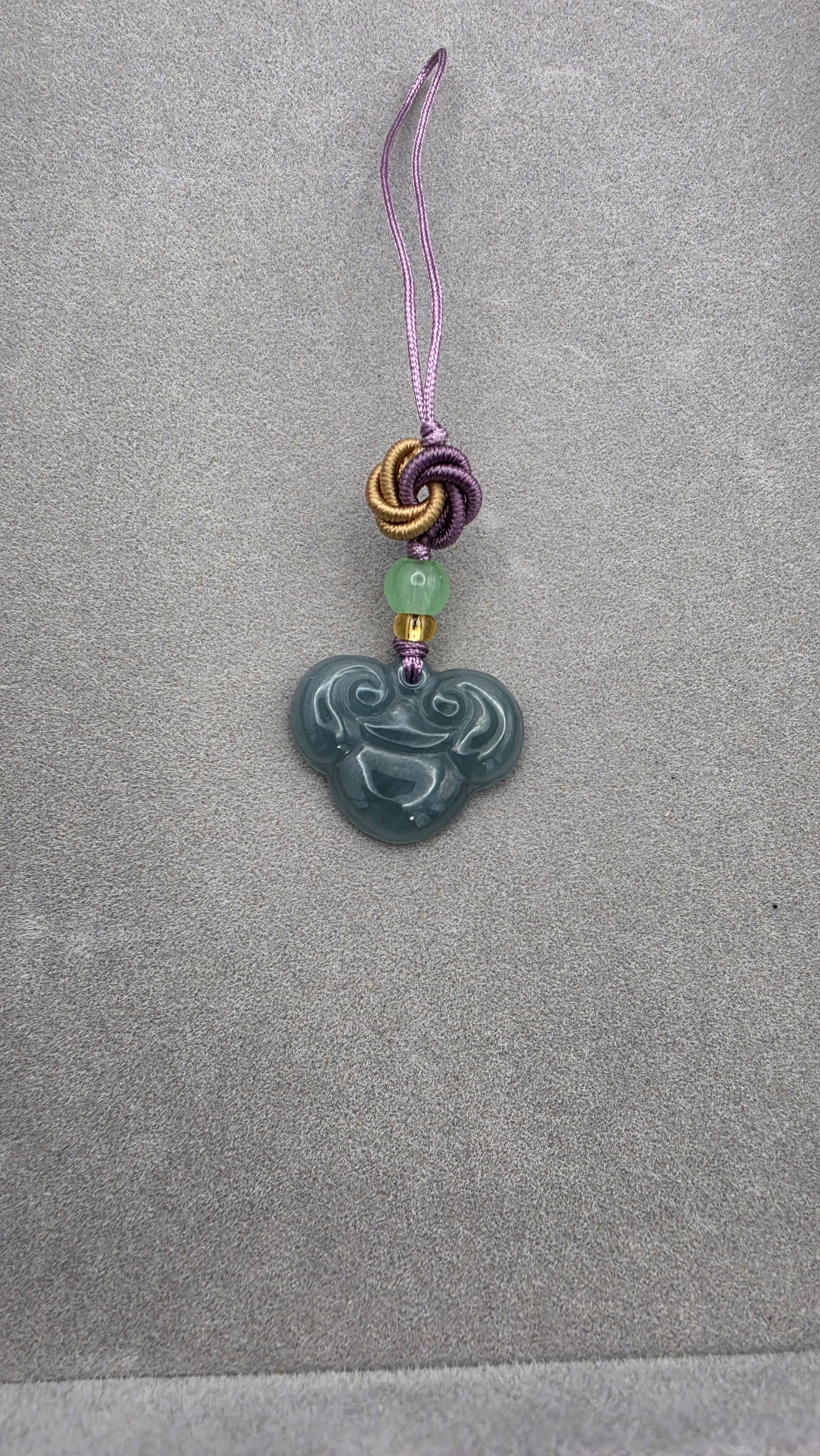 Blue Water Jade Prosperity Cloud Charm with Decorative Knot