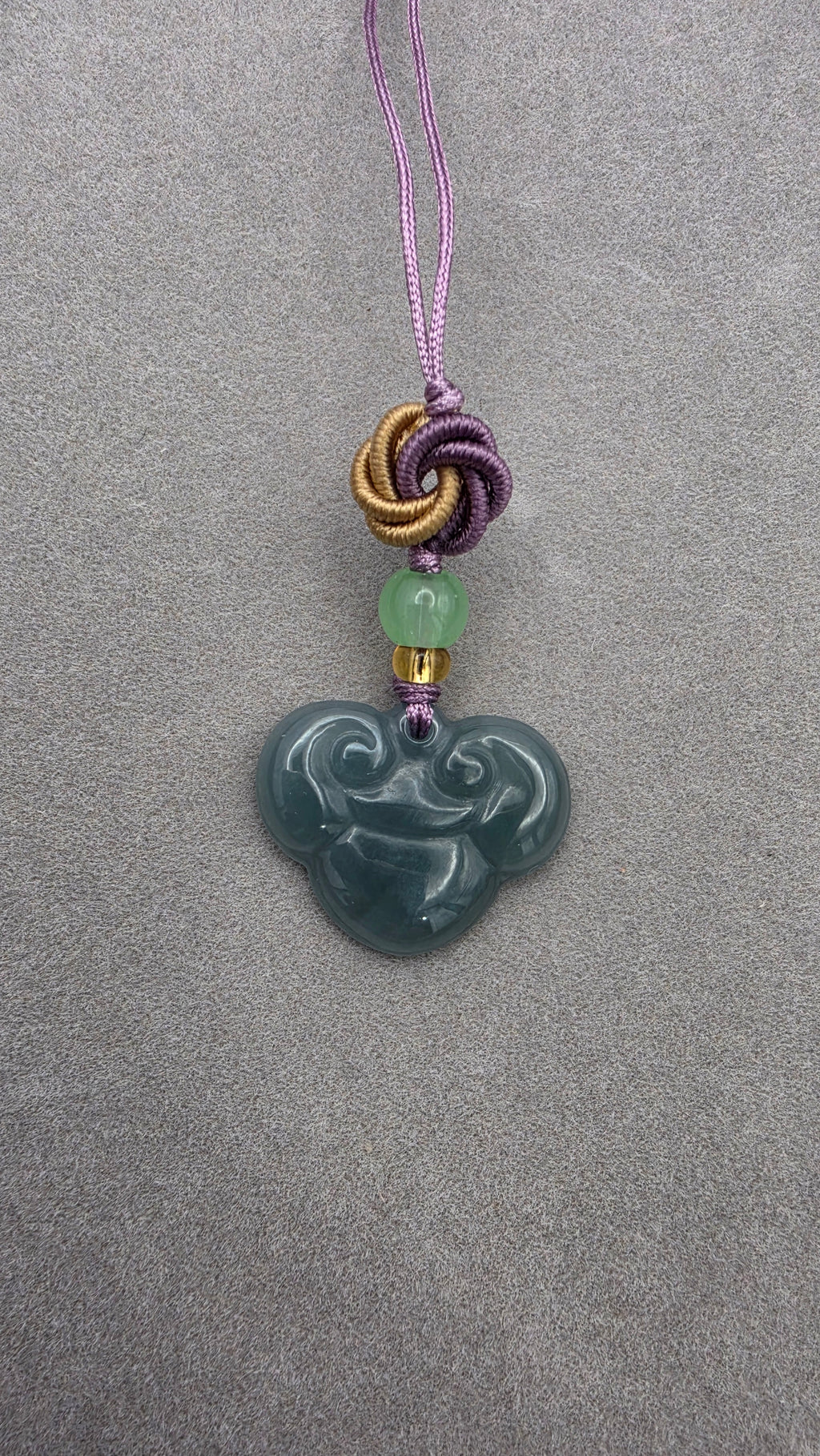 Blue Water Jade Prosperity Cloud Charm with Decorative Knot