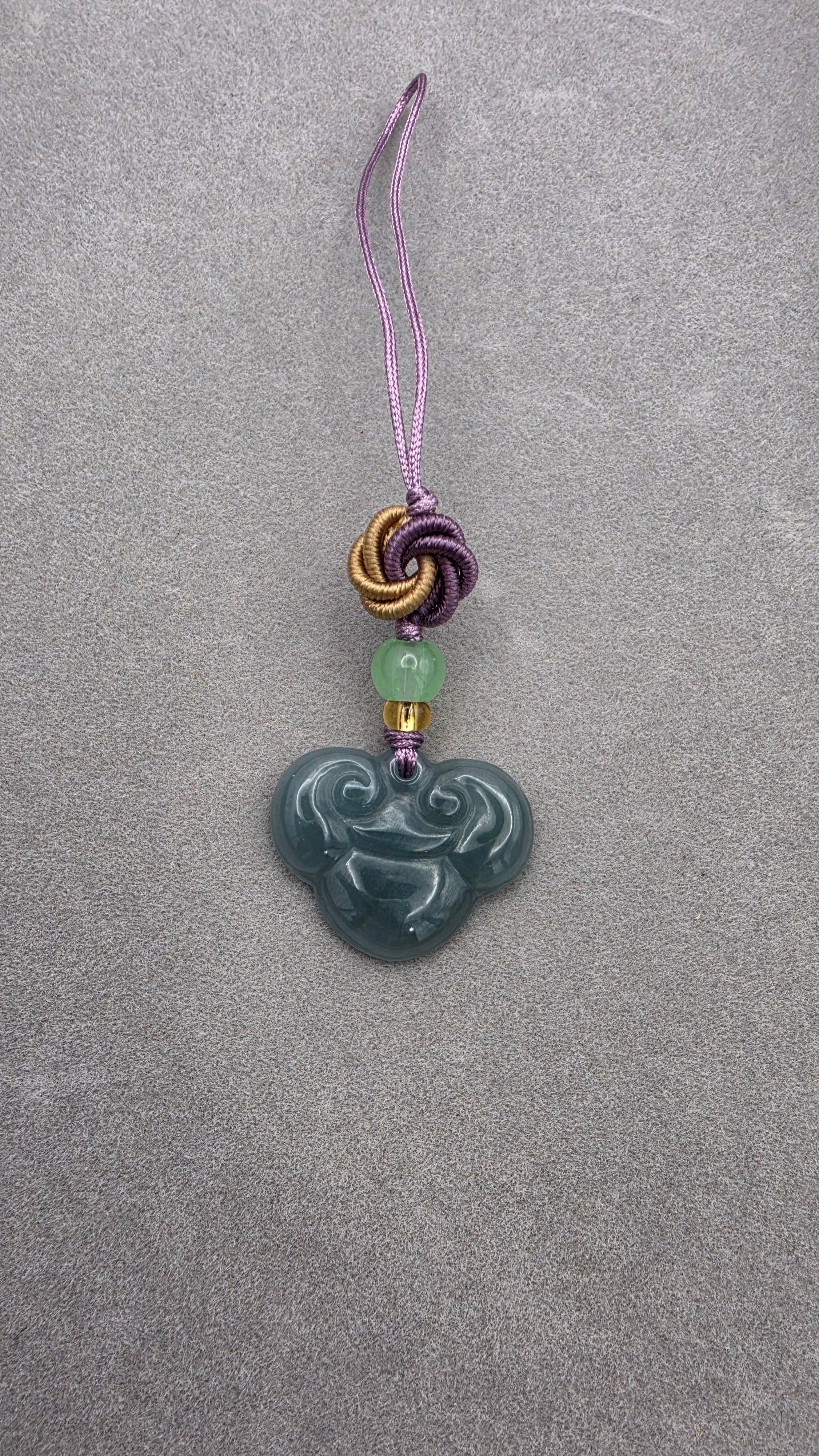 Blue Water Jade Prosperity Cloud Charm with Decorative Knot