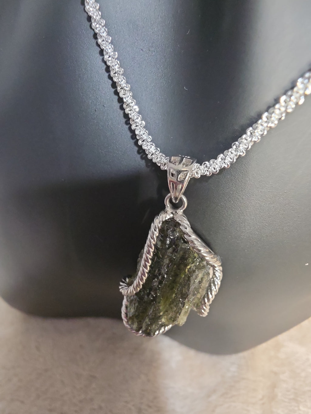 Moldavite Sterling Silver Pendant Necklace
