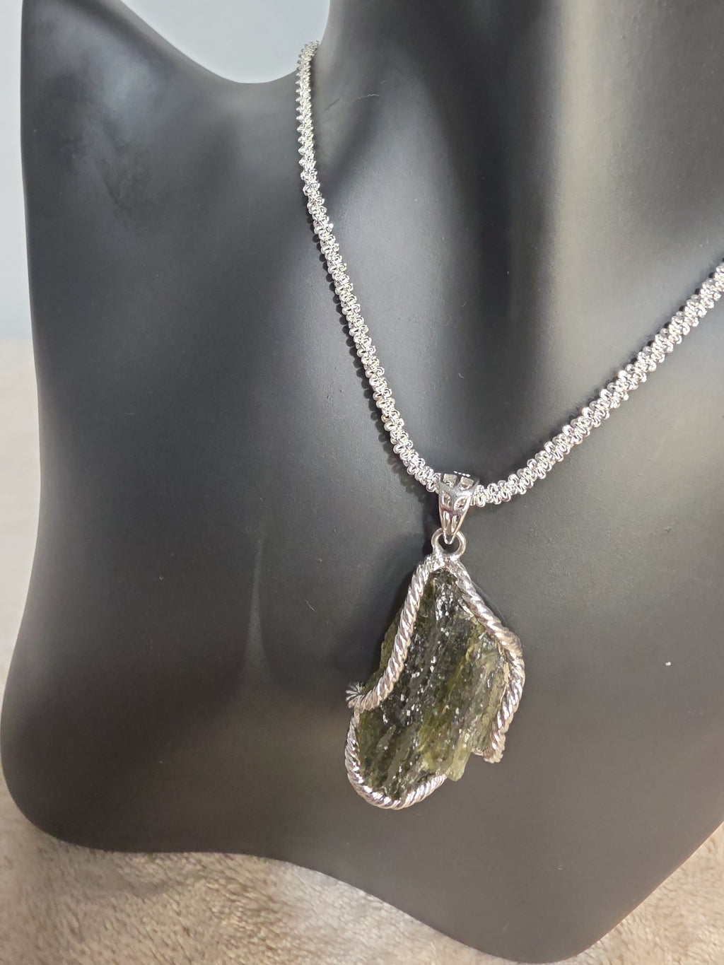 Moldavite Sterling Silver Pendant Necklace