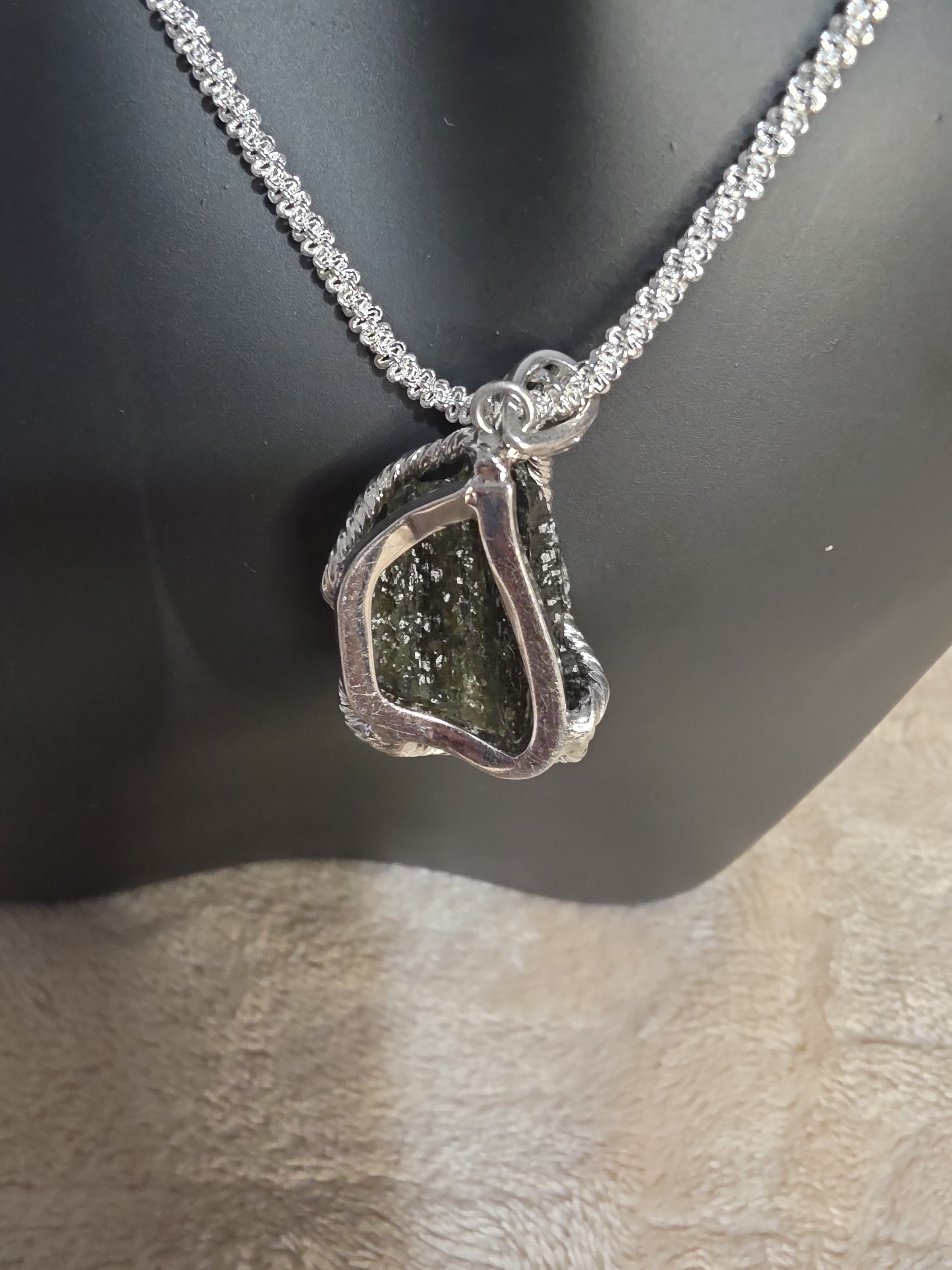 Moldavite Sterling Silver Pendant Necklace