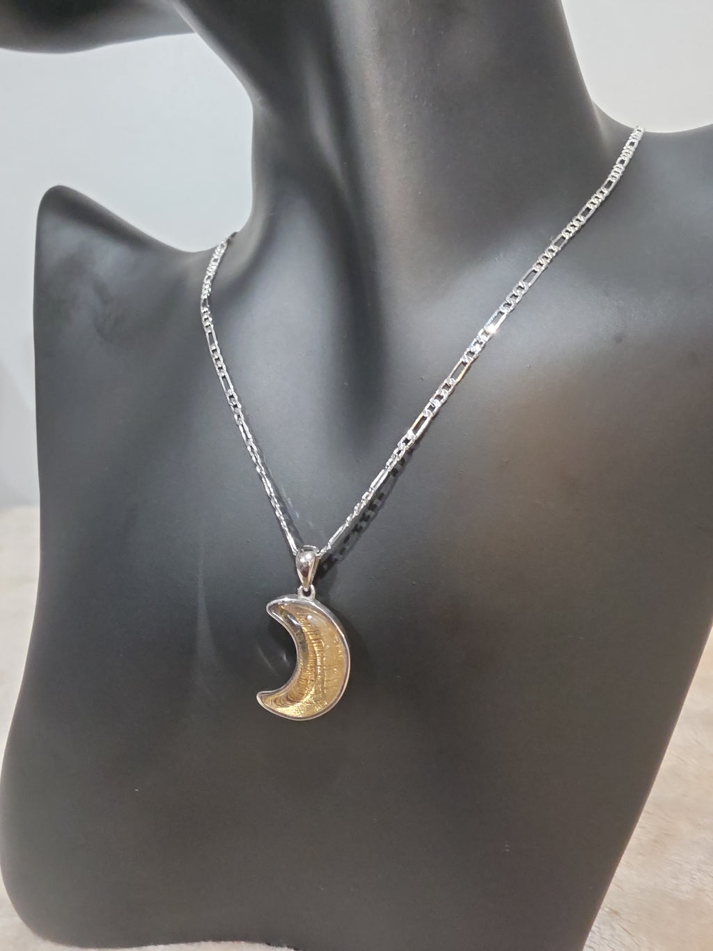 17mm Libyan Desert Glass Crescent Moon Necklace in Sterling Silver