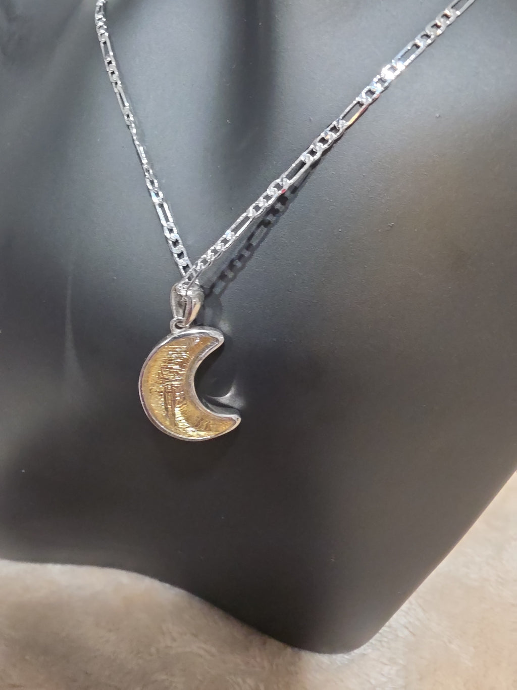 17mm Libyan Desert Glass Crescent Moon Necklace in Sterling Silver