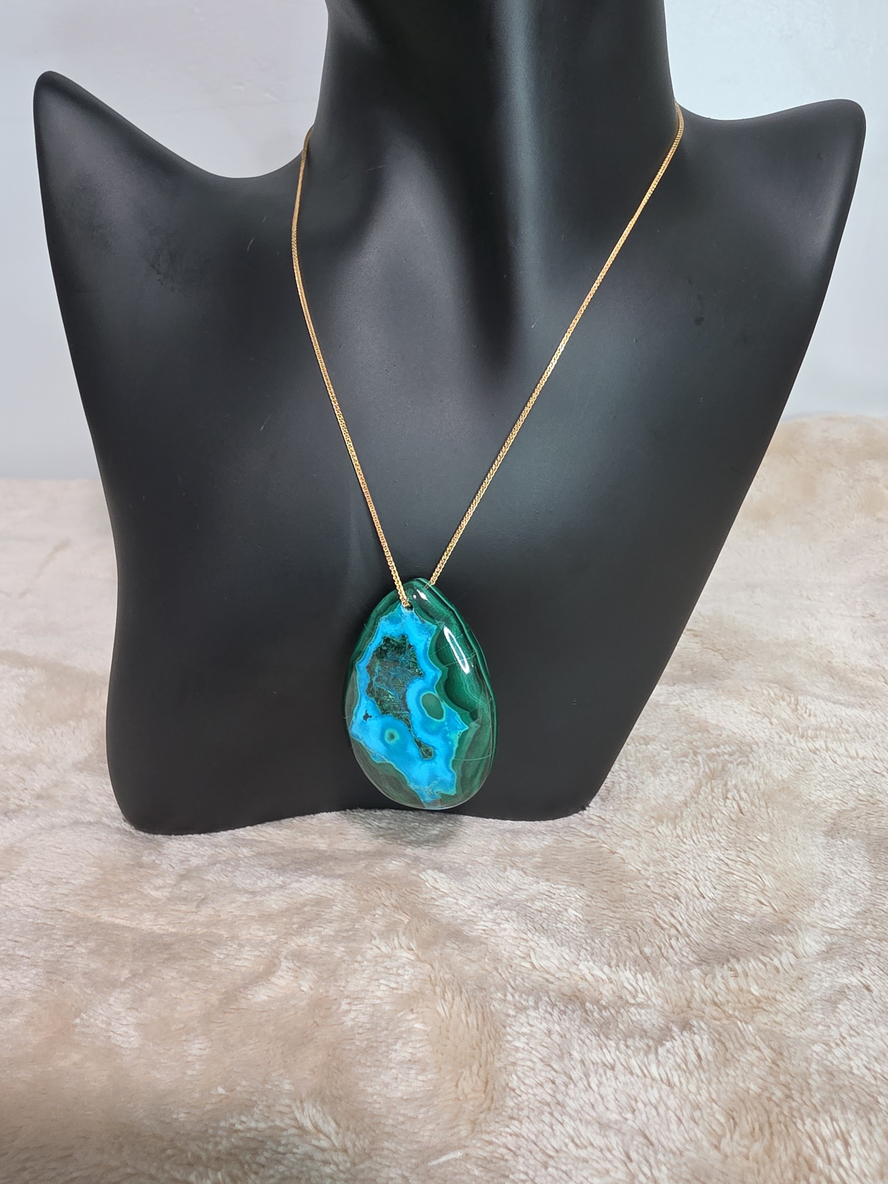 40mm Chrysocolla Pendant Necklace on Gold-Plated Sterling Silver