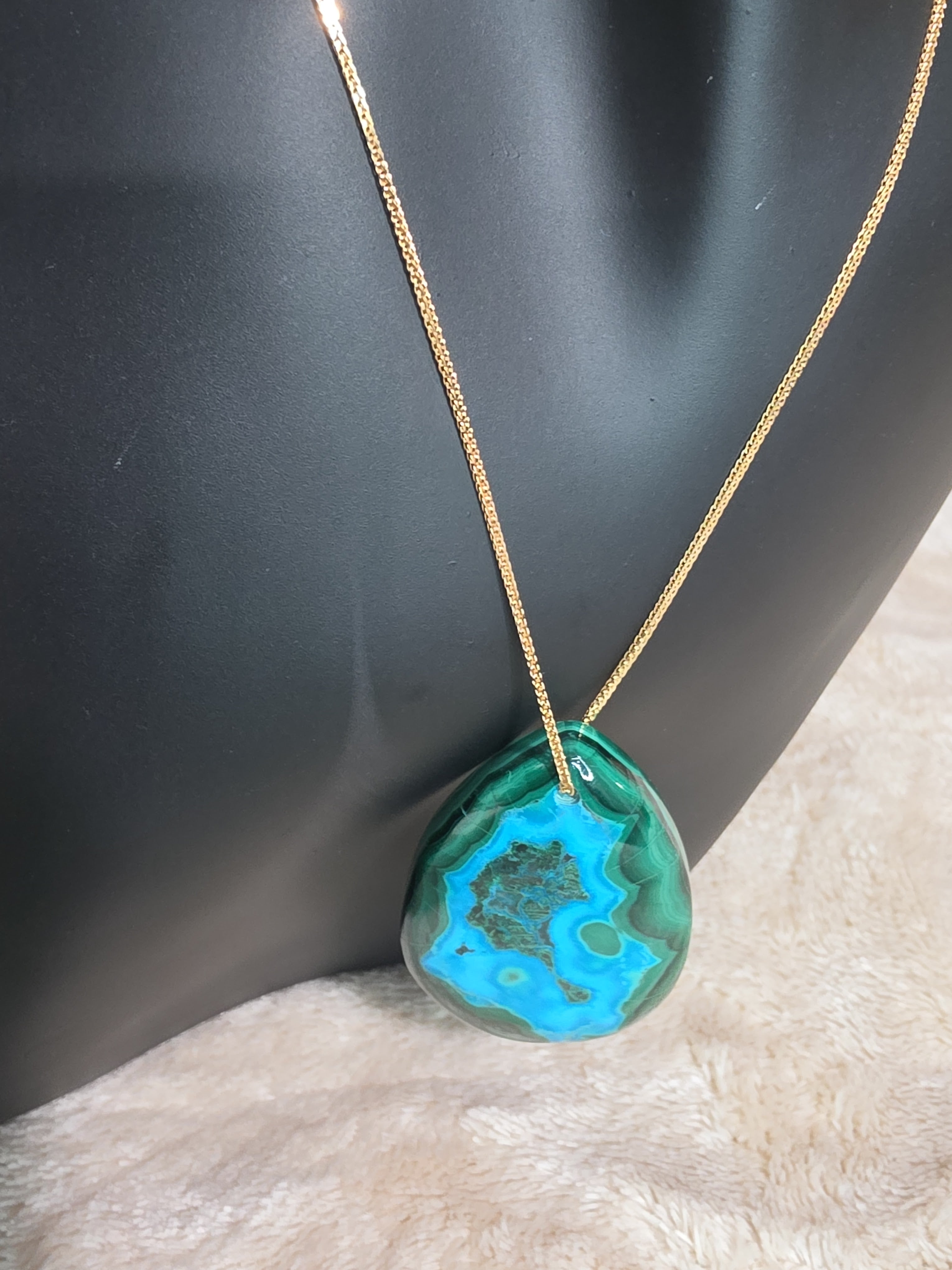 40mm Chrysocolla Pendant Necklace on Gold-Plated Sterling Silver