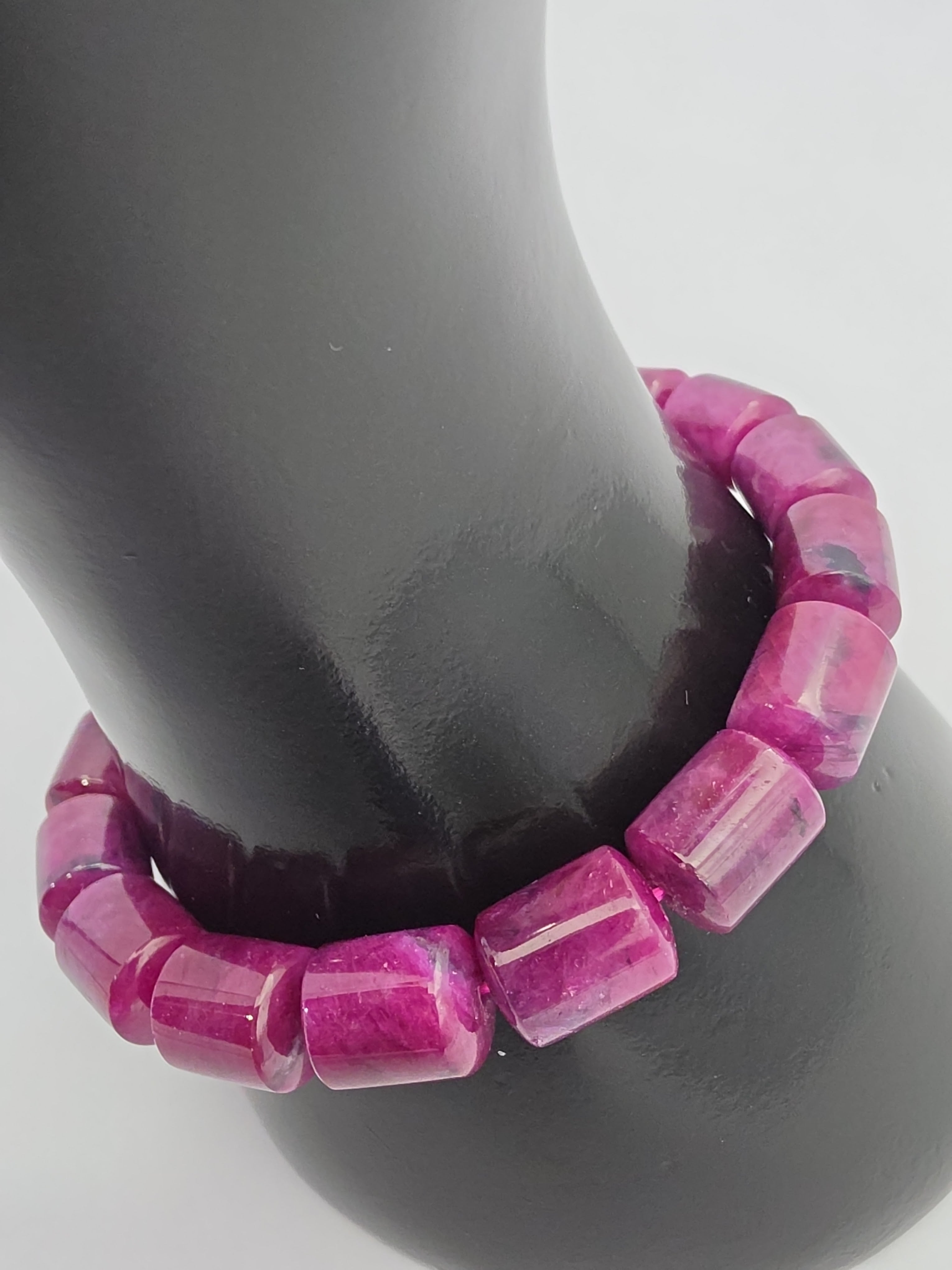 Ruby Zoisite Barrel Bracelet – 11–12mm Statement Gemstone Bracelet