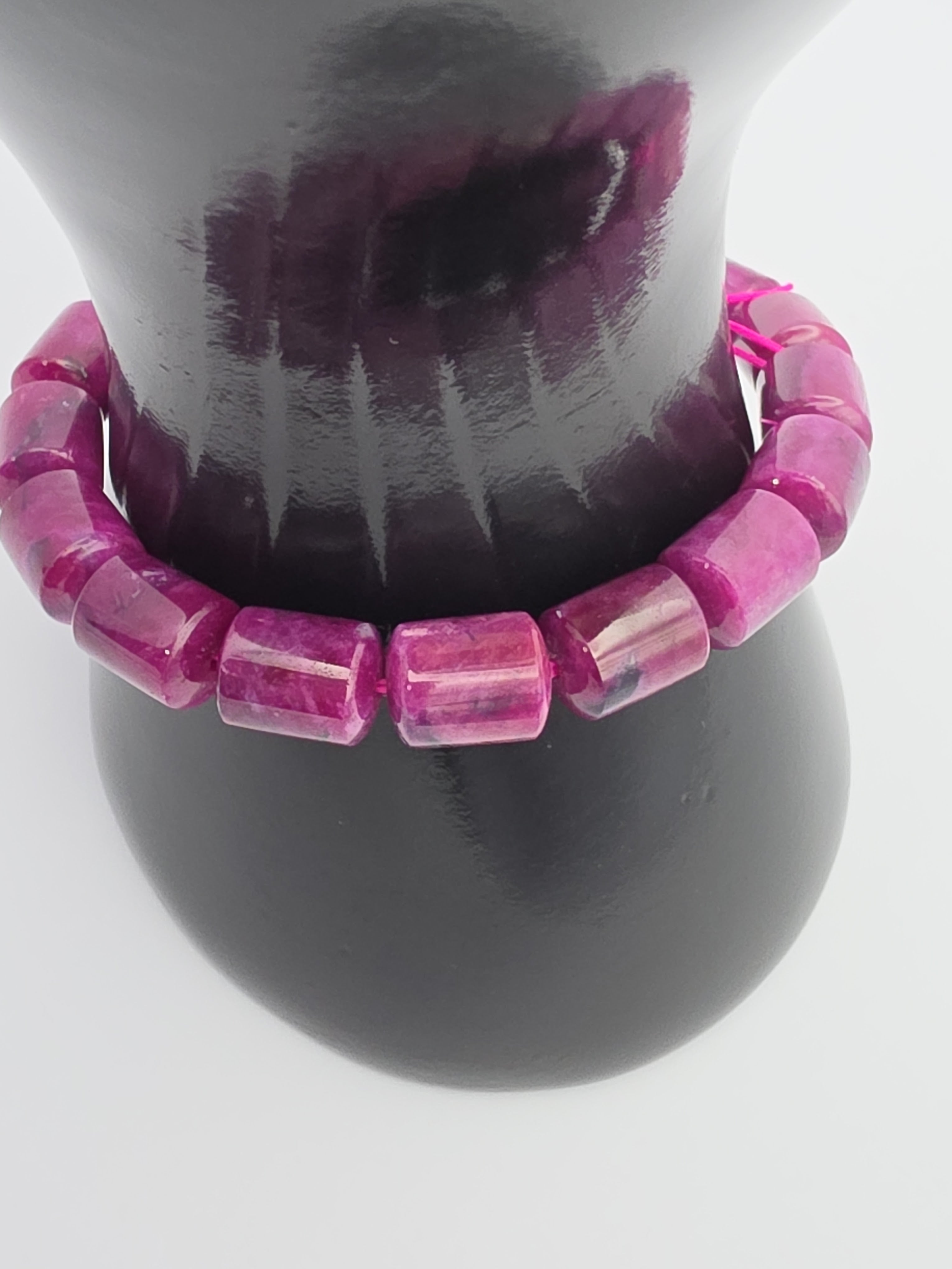 Ruby Zoisite Barrel Bracelet – 11–12mm Statement Gemstone Bracelet