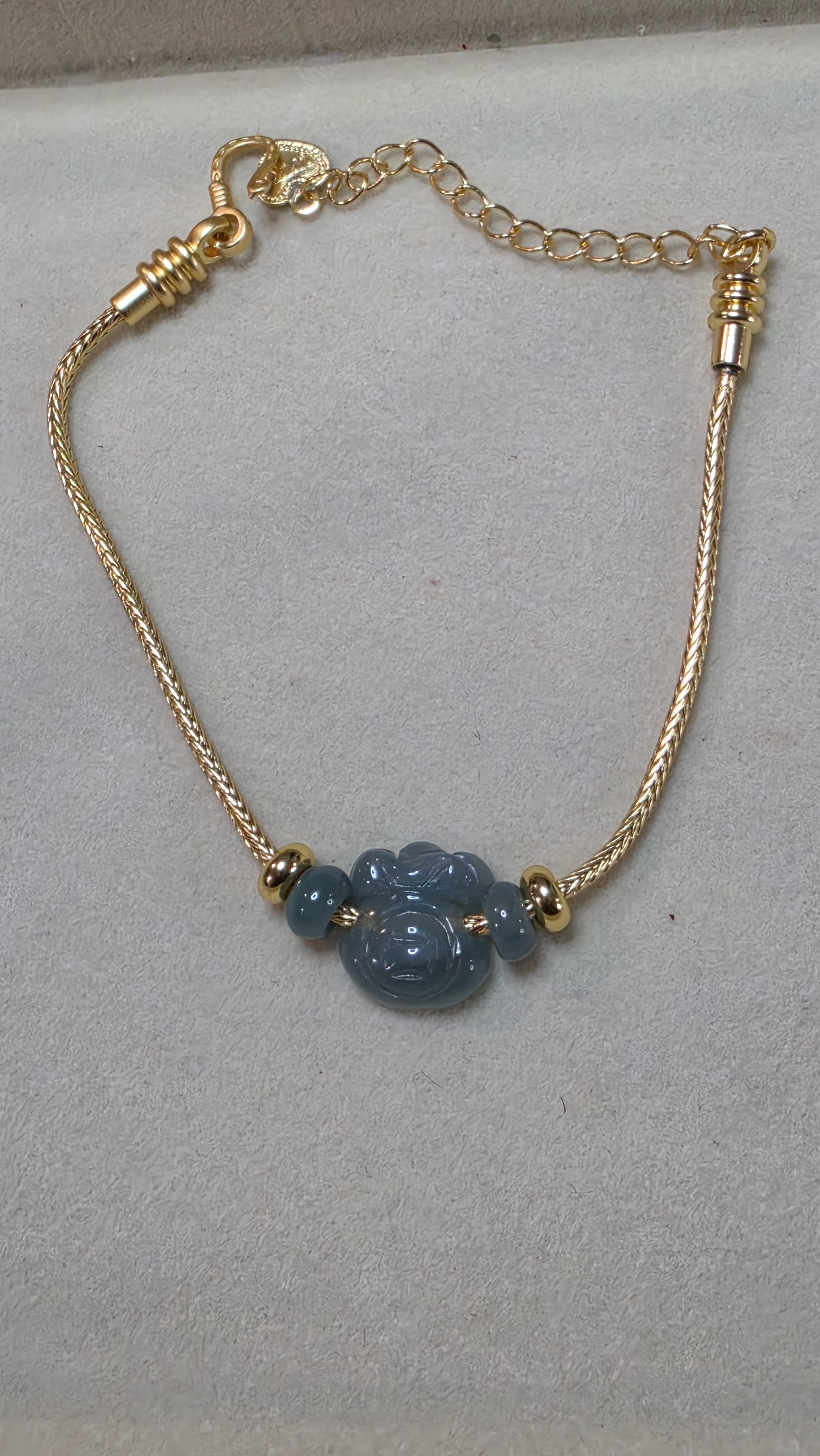 Blue Water Jade Adjustable Gold-Tone Bracelet