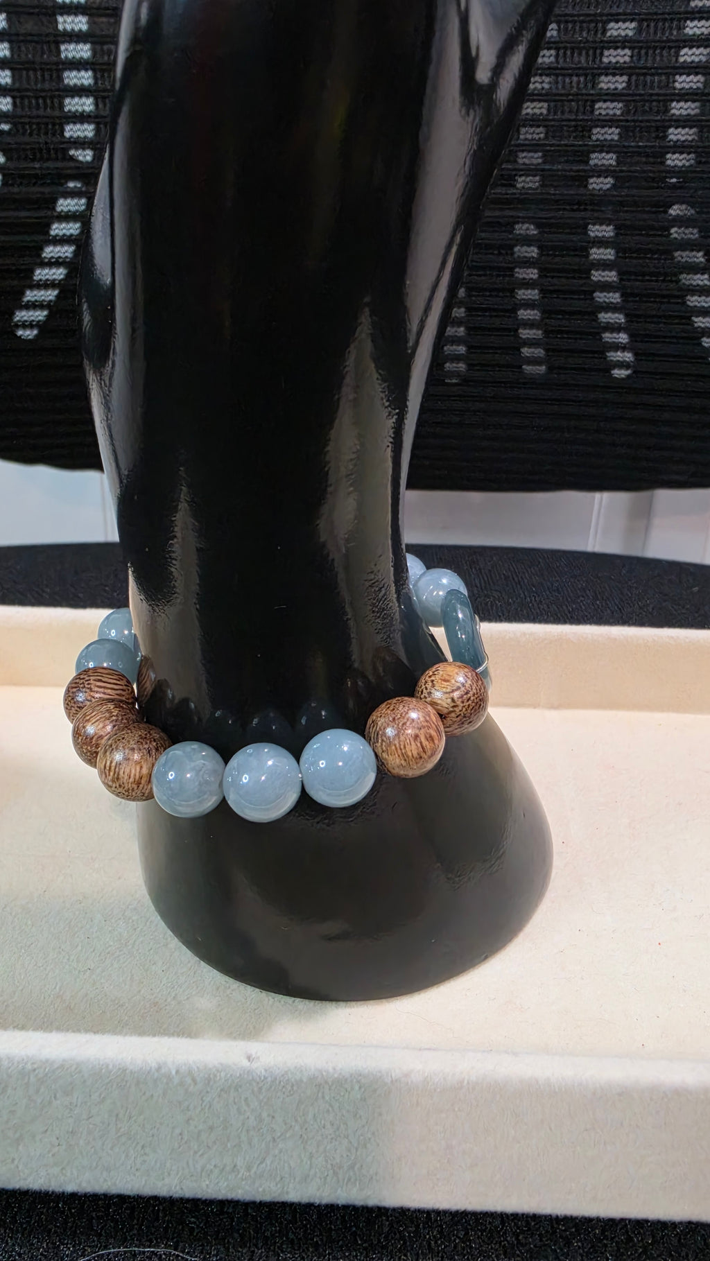 Blue Water Jade Sandalwood Statement Bracelet