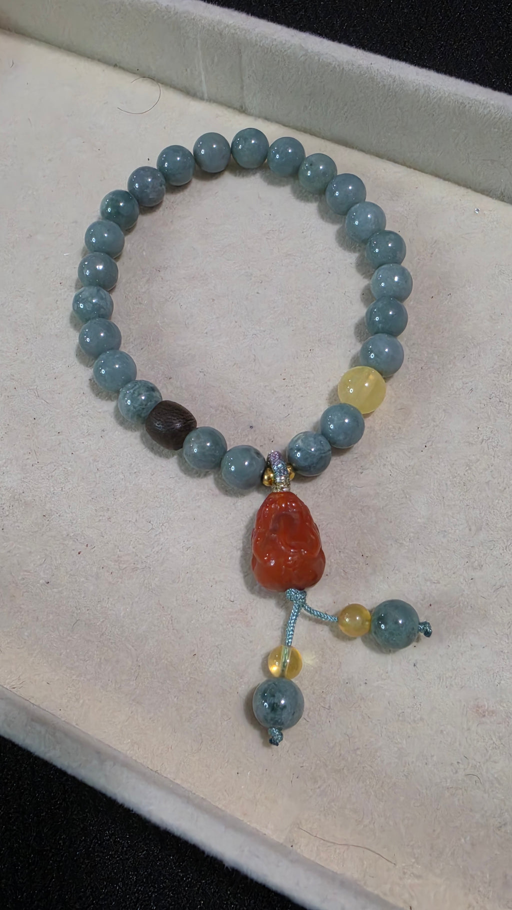 Blue Water Jade & Red Jasper Pixiu Bracelet