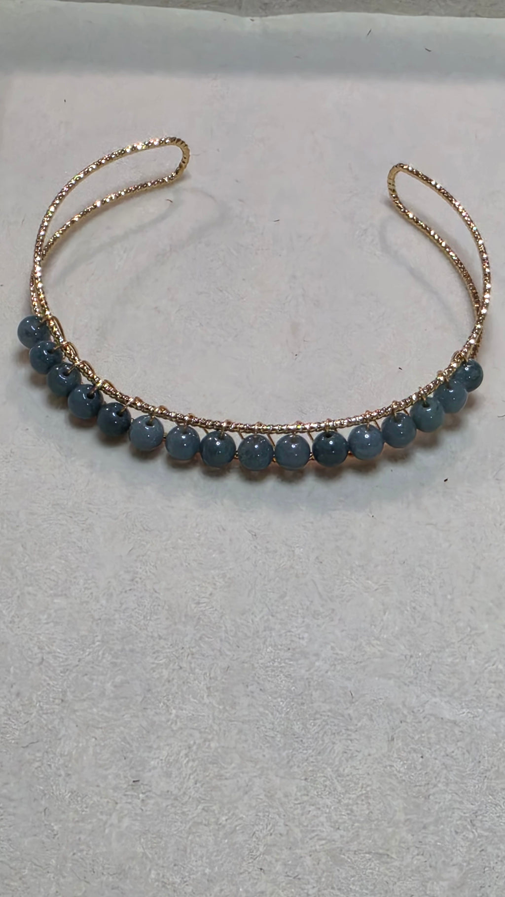 Blue Water Jade Gold-Tone Open Bangle Bracelet
