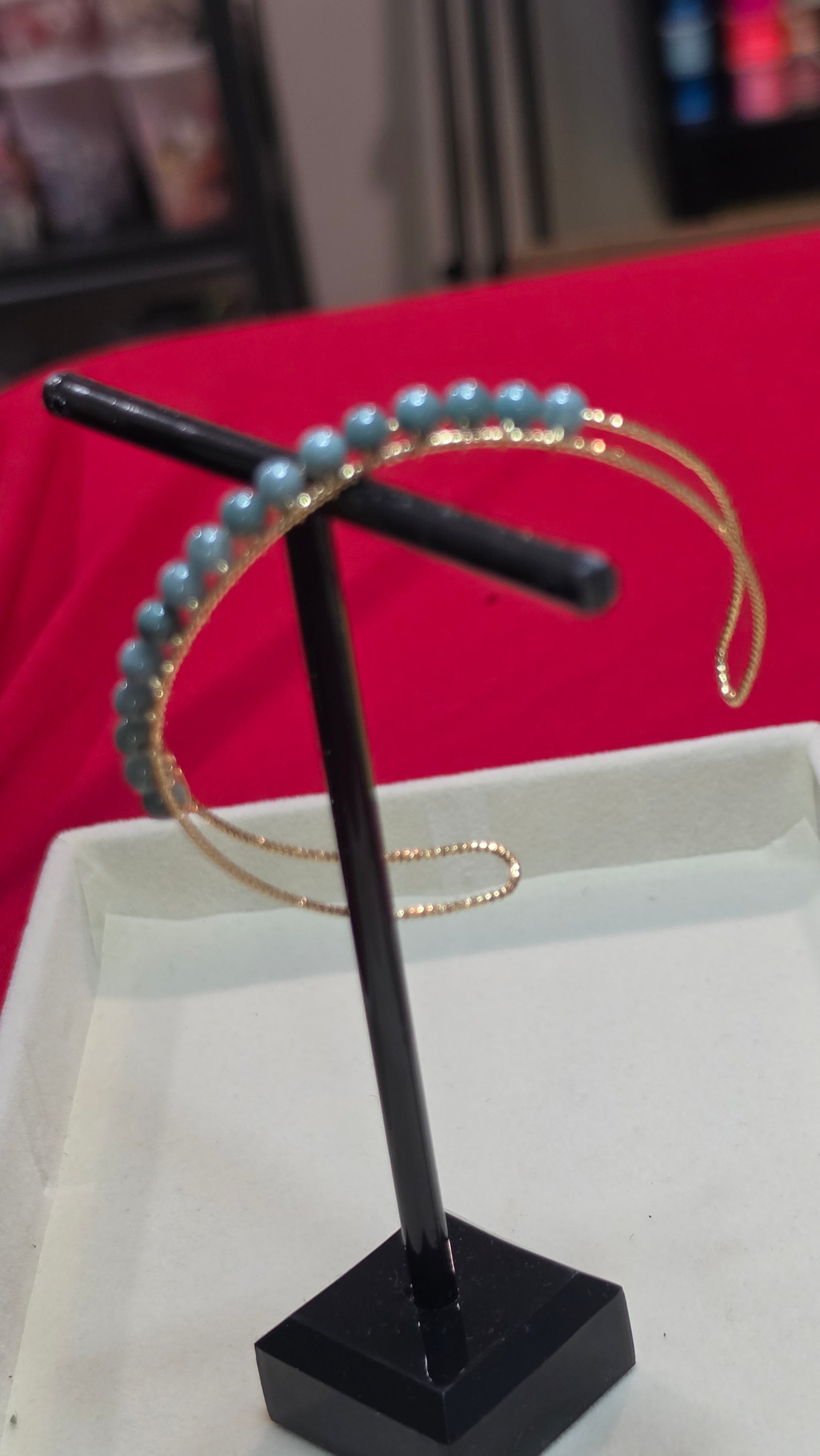 Blue Water Jade Gold-Tone Open Bangle Bracelet