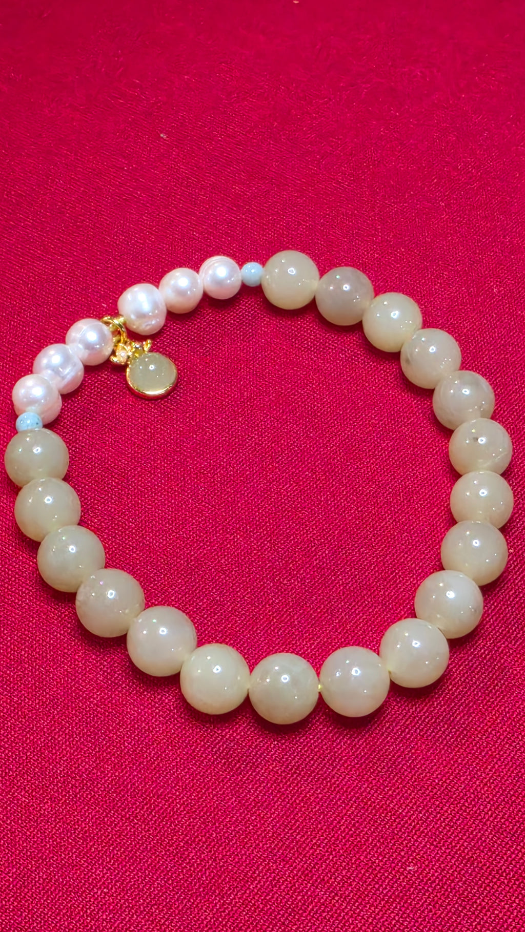 Blue Water Jade & Pearl Beaded Bracelet