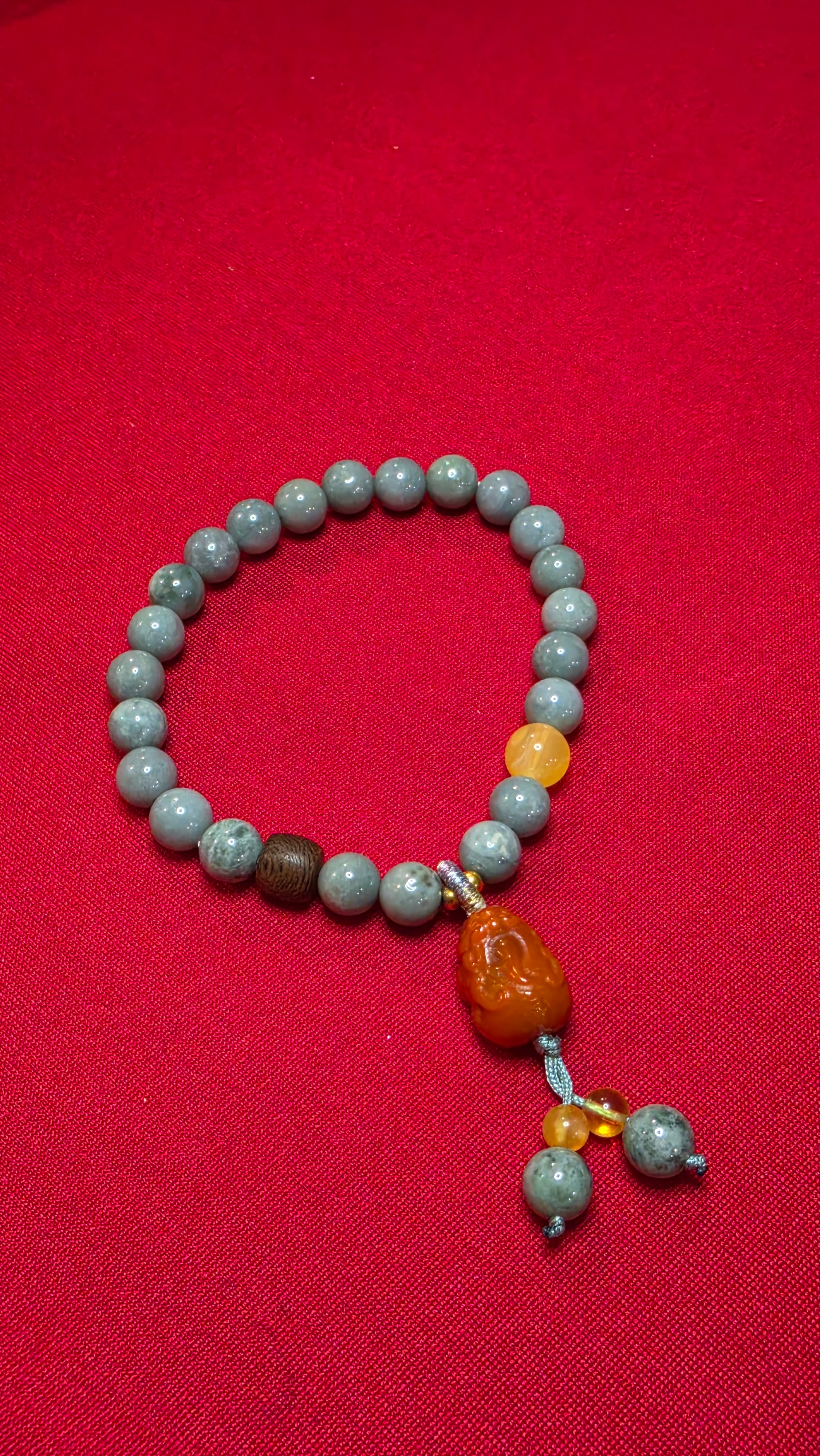 Blue Water Jade & Red Jasper Pixiu Bracelet